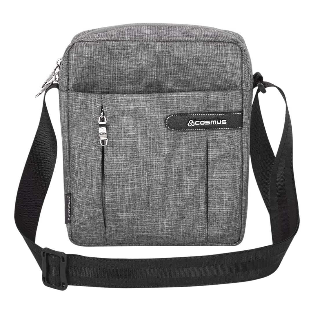 COSMUS Paris Travel Sling Bag - Grey Water Resistance Polyester Bag with Multiple Pockets and Padded Section for Ipad/Tablet - Unisex-Adult