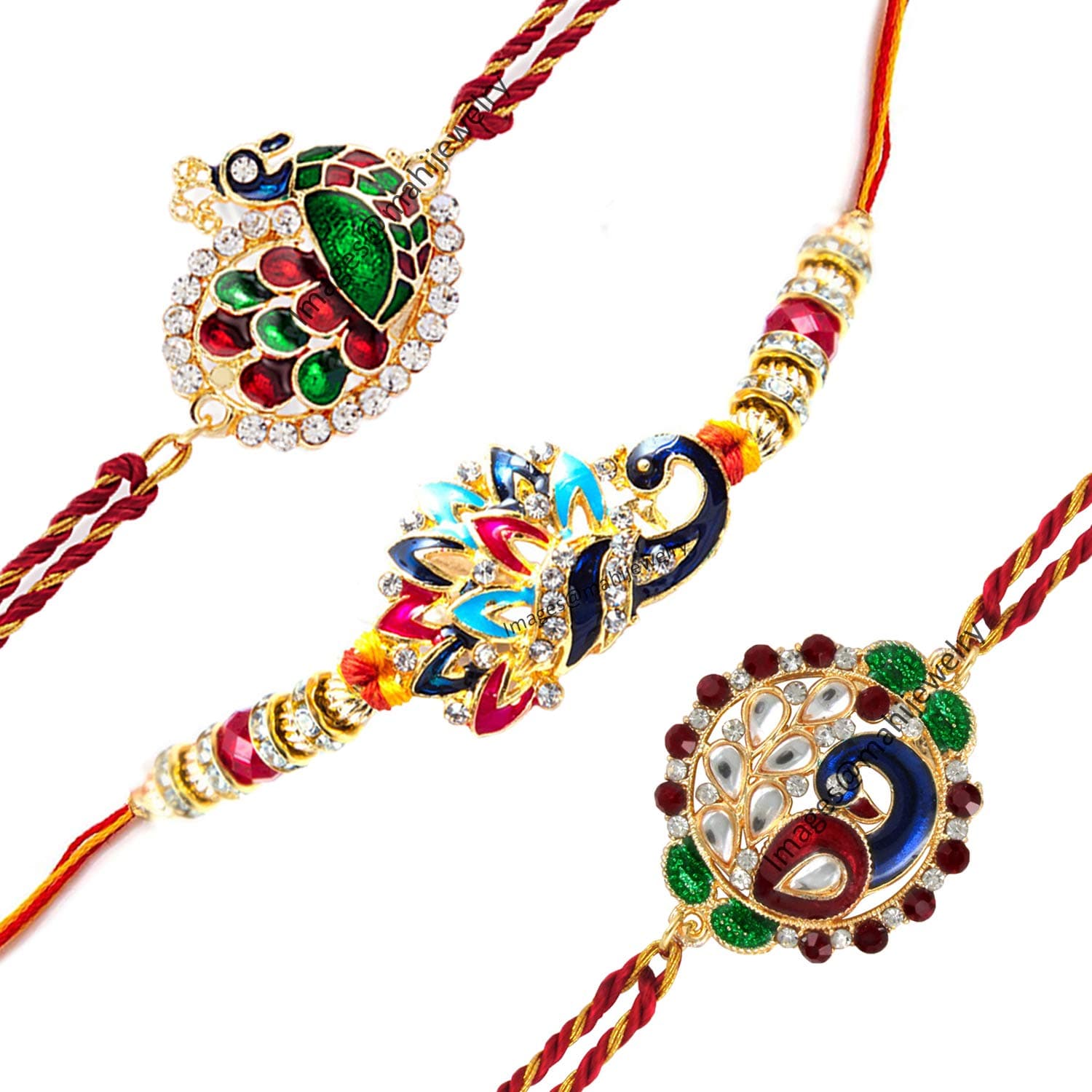 Mahi Set of 3 Rakhi for Brother - Charming Meenakari Work Peacock Shaped Rakhi for Bhai/Bhaiya/Brother with for Rakshabandhan RCO1105131G