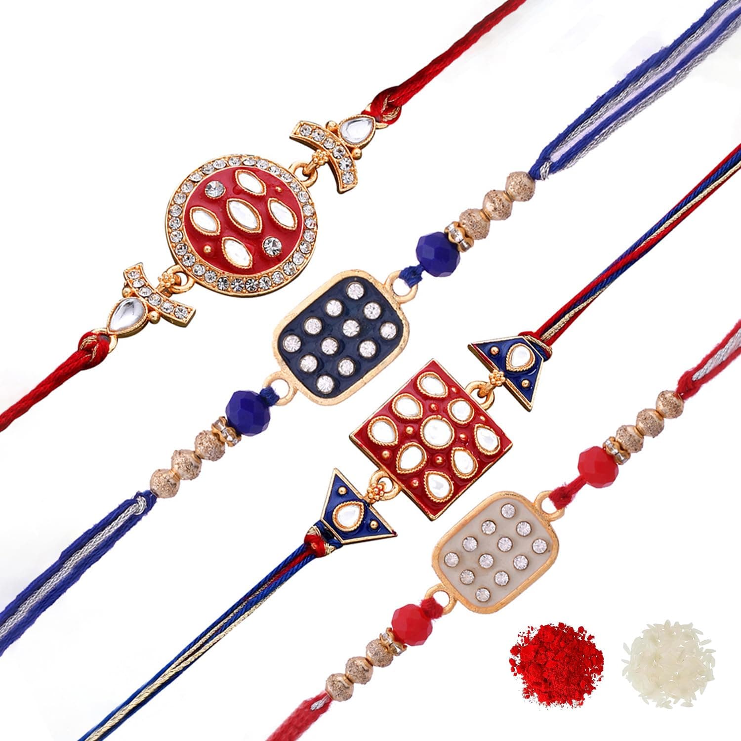 VOYLLA Set of 4 Meenakari Kundan Studded Rakhi