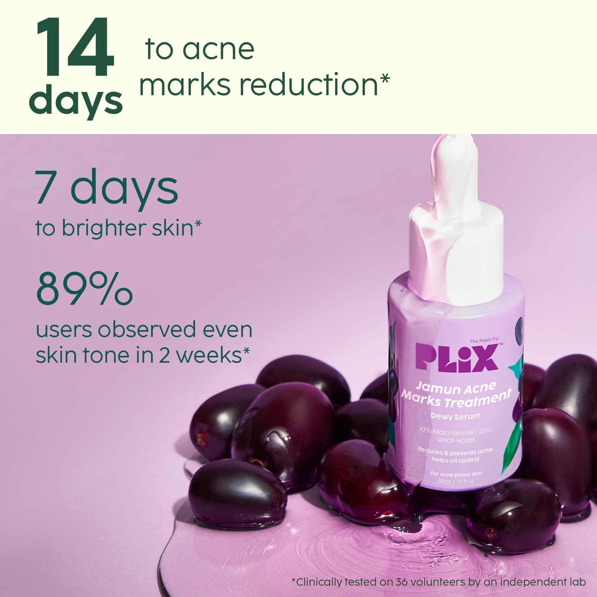 The Plant Fix Plix 2% Salicylic Acid Jamun Acne Marks Mini Serum 10 ml & Dark Spot Reduction with Caffeine for Blemish Control