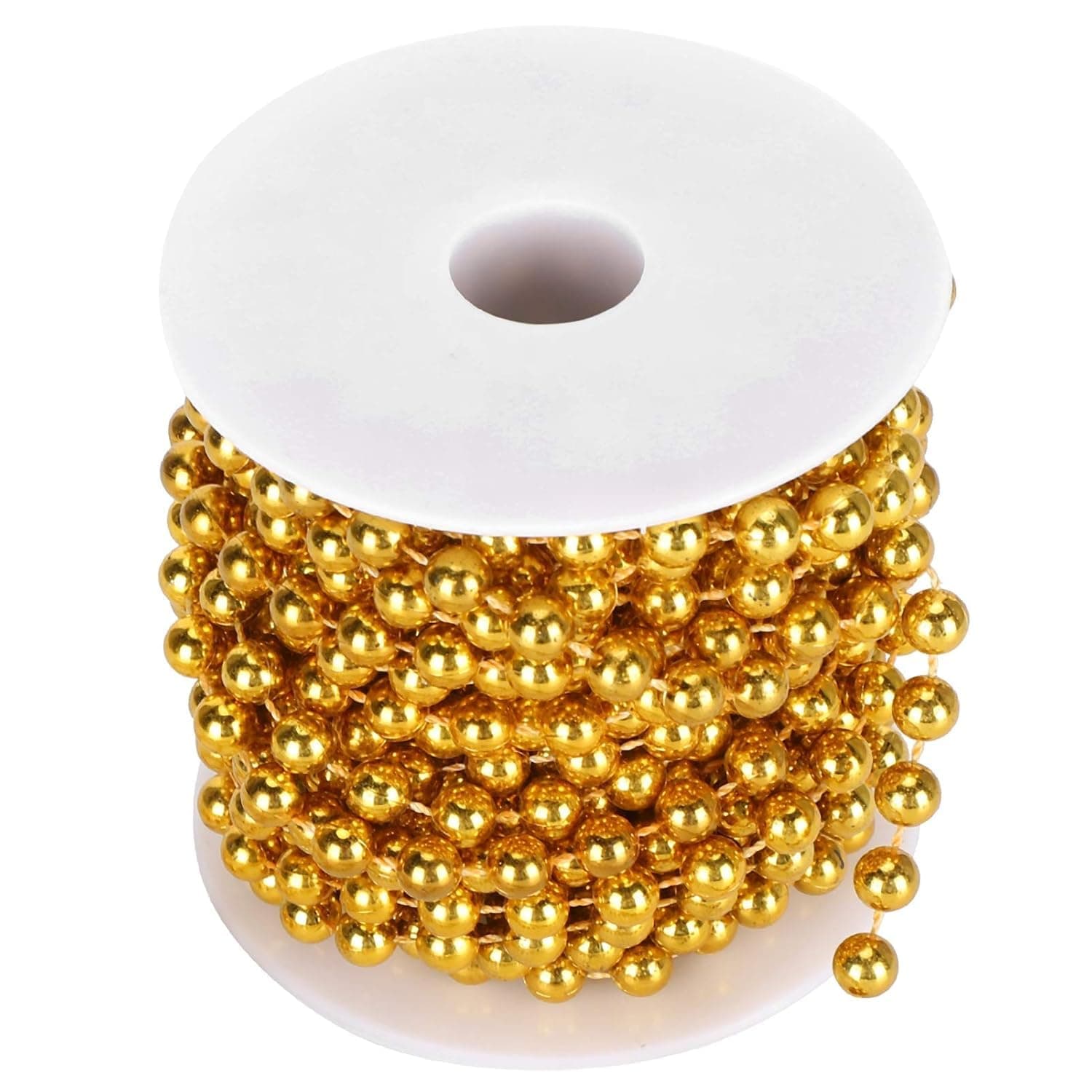 PartyToko Gold Beads Pearl Chain for Christmas Decoration Golden Color Beaded Chain Garlands Merry Christmas Ribbon for X mas Christmastree Decoration Hanging Ornaments 3.5 Meter