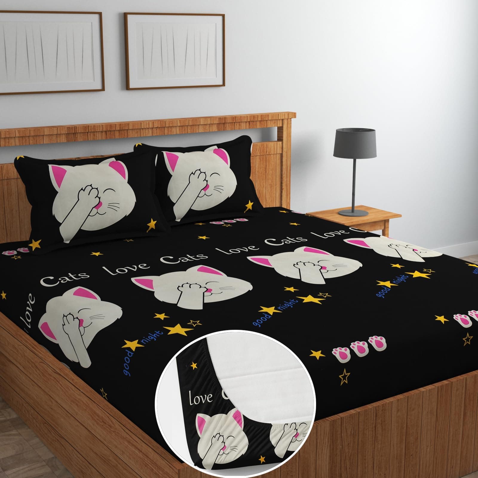 Soniasaa® Premium Cotton-Mix Elastic Fitted Bedsheet with 2 Pillow Covers for Double Bed with All Around Elastic 166 TC Supersoft | Size - 72x78 Fit Upto 6 Inches Mattress