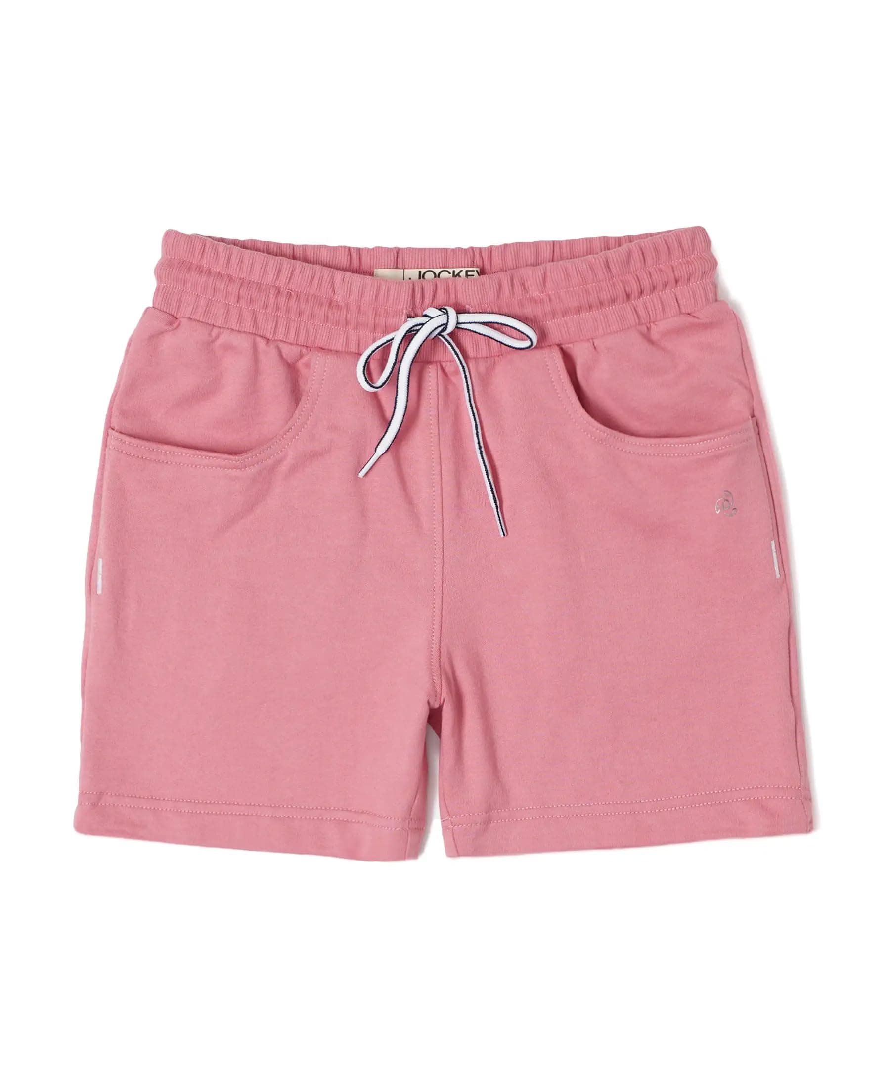 Jockey Girls Super Combed Cotton French Terry Regular Fit Shorts with Front Pockets & Drawstring Closure_Style_AG04_Brandied Apricot_5-6 Yrs