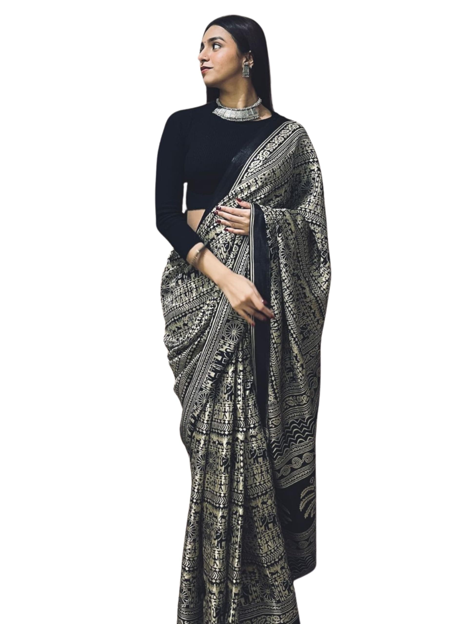 EthnicJunction Women's Art Silk Printed Kalamkari Saree With Blouse Piece | saree for woman
