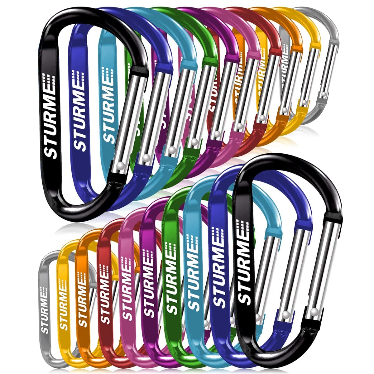 STURME 2.7" Aluminum D Ring Carabiners Clip D Shape Spring Loaded Gate Small Keychain Carabiner Clip Set for Outdoor Camping Mini Lock Snap Hooks Spring Link Key Chain Durable Improved 20 PCS (Assorte