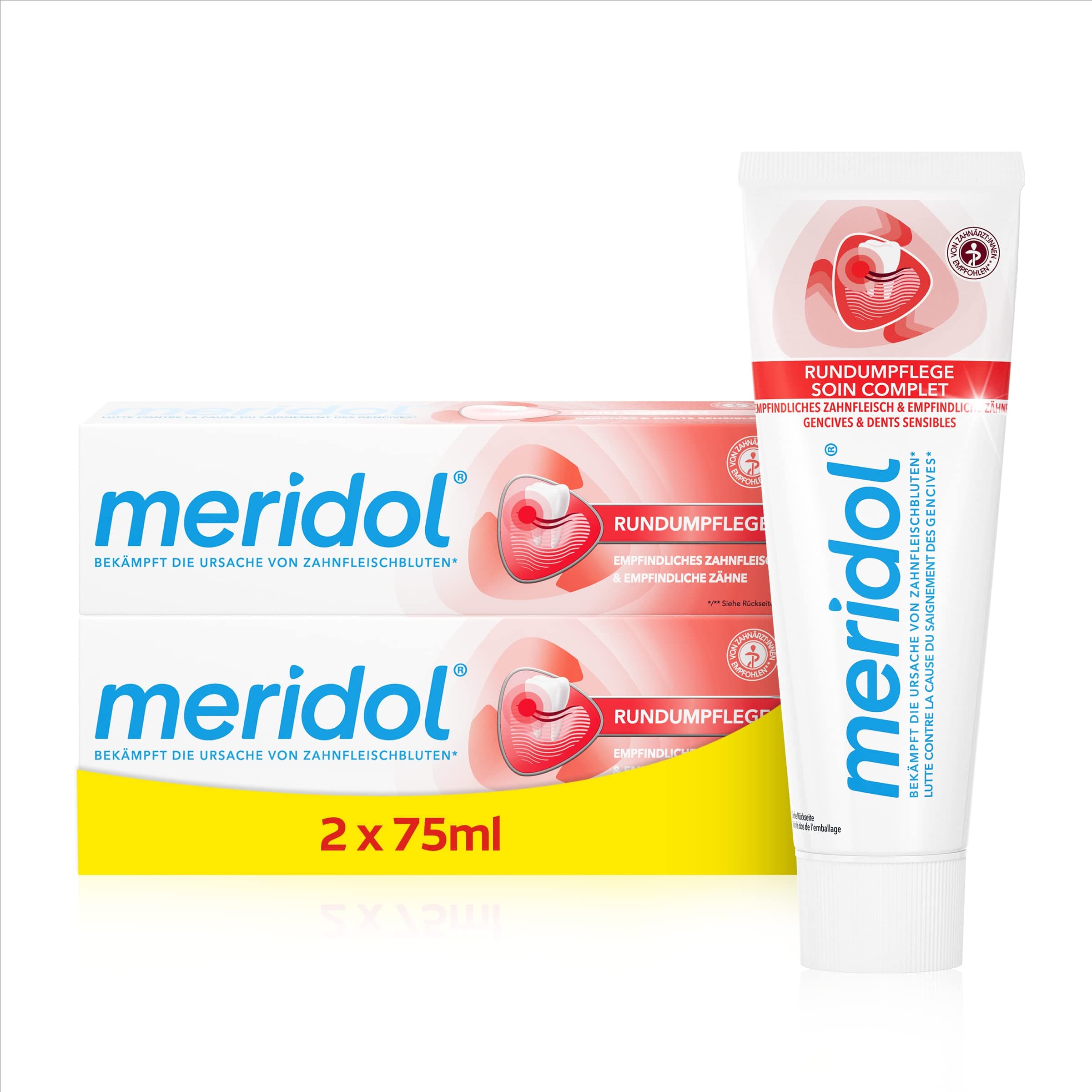Meridol Toothpaste Complete Protection with Antibacterial Ingredient from BELLE GAGA Soothes Irritated Gums and Sensitive Teeth Fights Plaque Bacteria and Prevents Bleeding Gums (75 X 2)