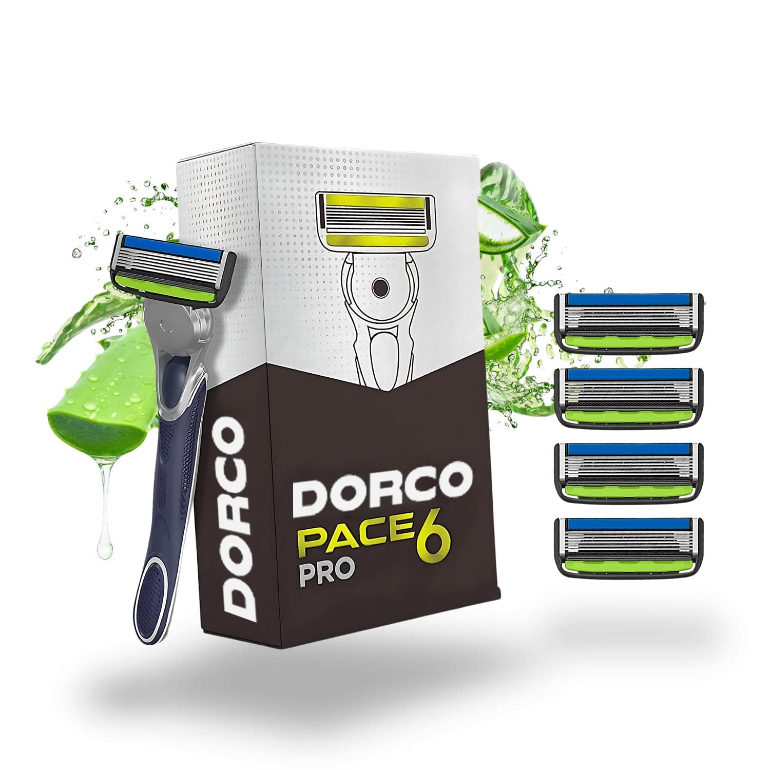 Dorco Pace 6 Pro 3D Motion Shaving Razor for Men | 1 Handle + 4 Cartridge Set | Lubrication strip with Chamomile, Olive Oil & Allantoin | Long-lasting | Precision blades