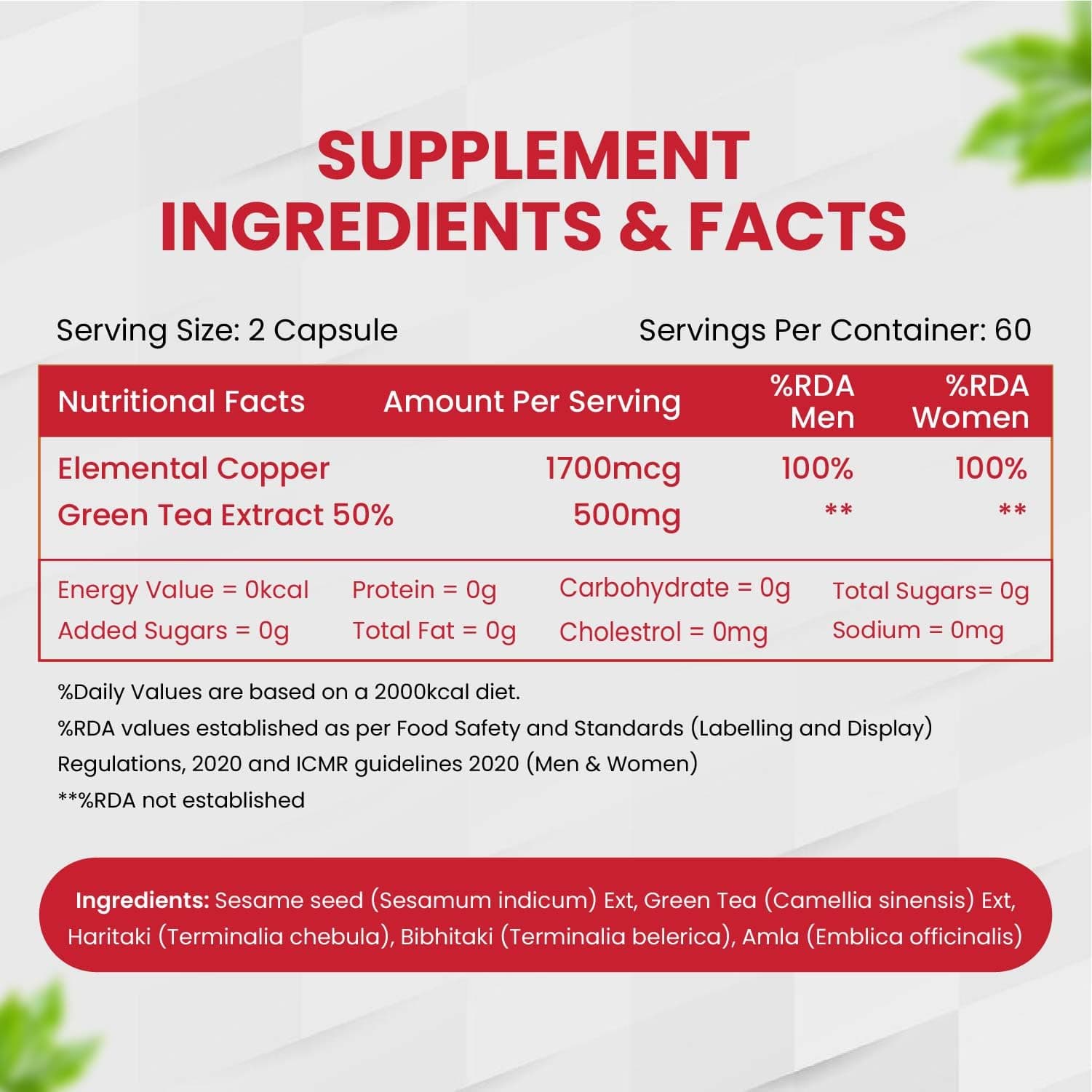 Vlado’s Himalayan Organics Plant Based Copper 1700mcg Supplement with Green Tea Extract - 120 Veg Capsules | Support Connective Tissues, Brain Health, Boost Immunity | For Men & Women