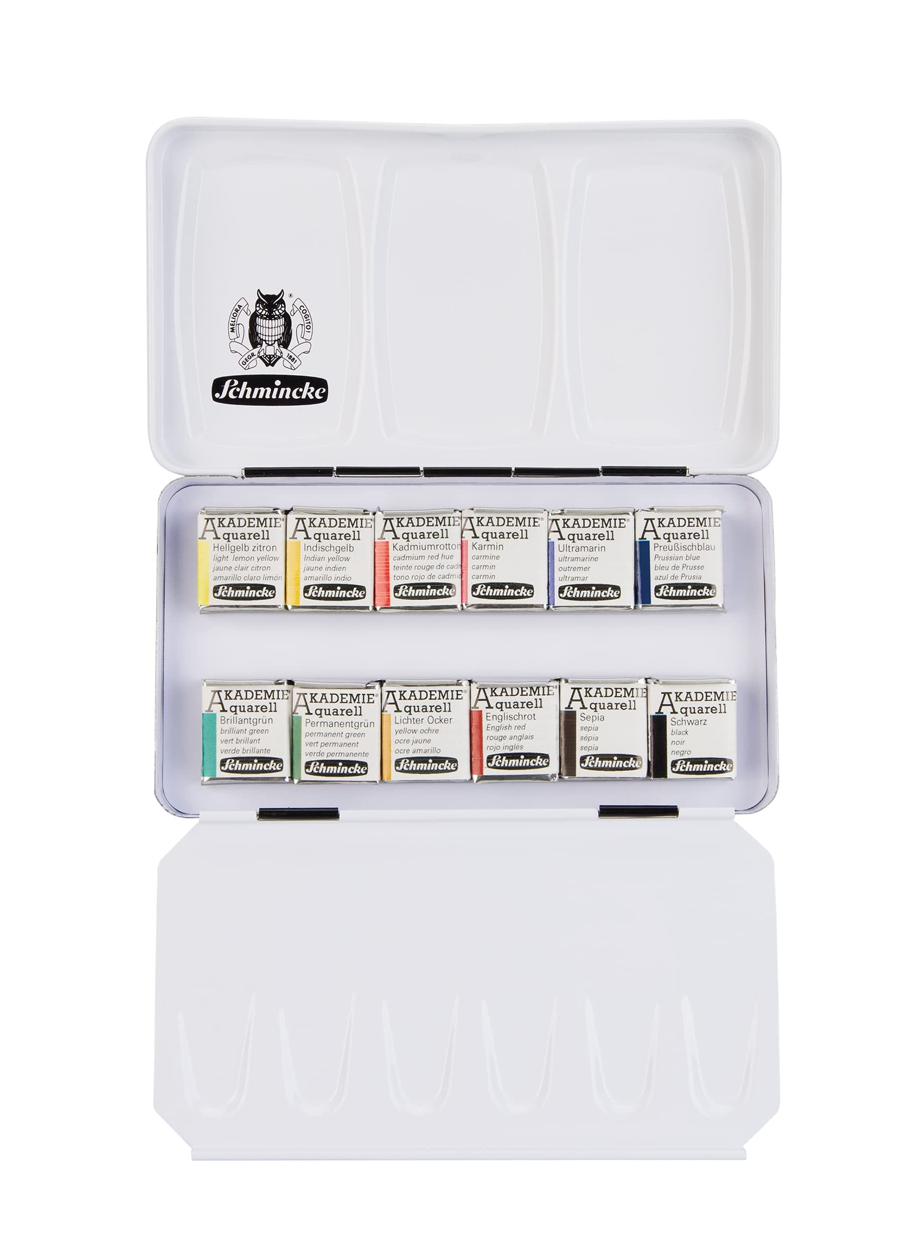 Schmincke AKADEMIE Aquarell Watercolor Solid Compact Metal Box with 12 Half Pans - 75112