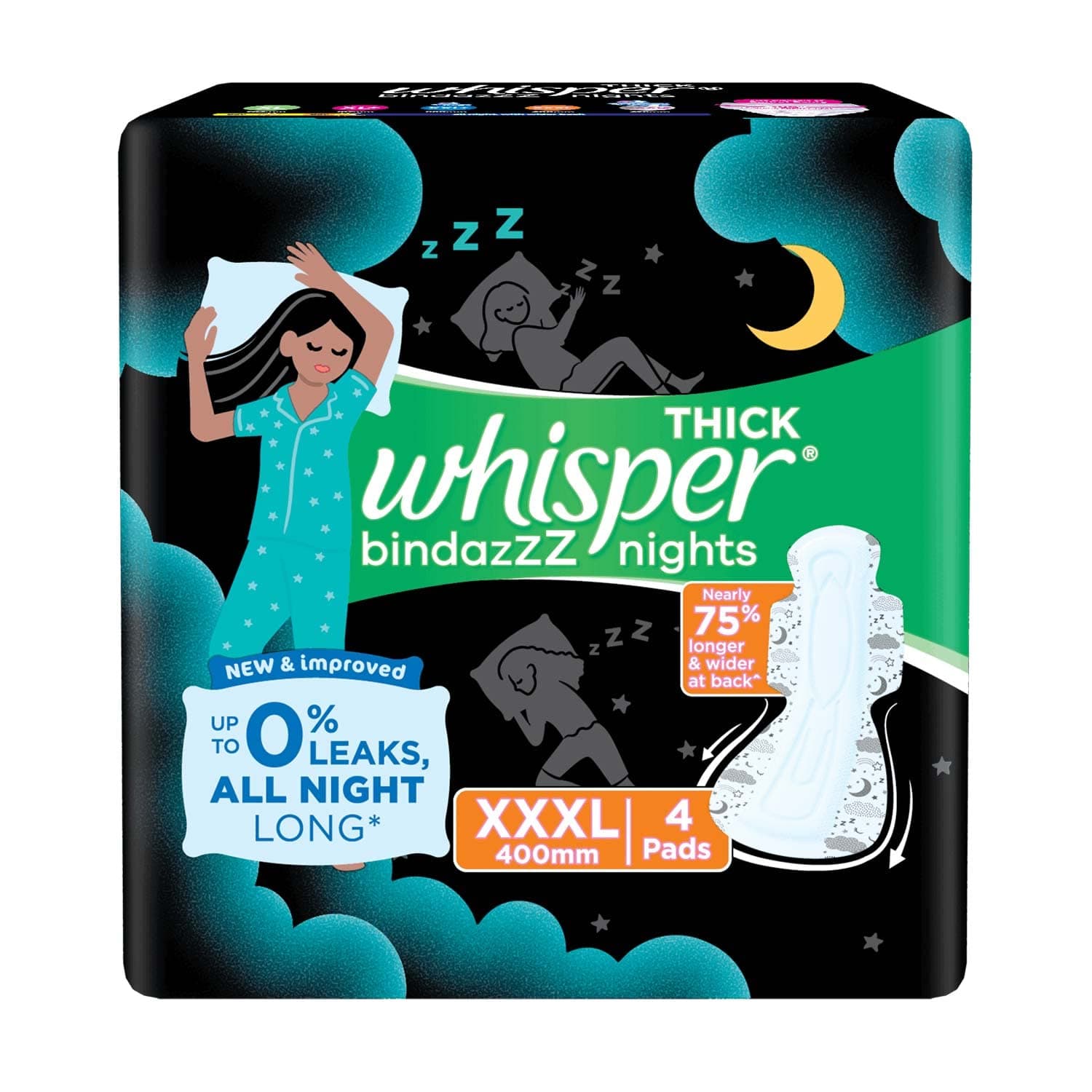 Whisper Whisper Night Sanitary Pads For Women Xxx Large Pack Of Napkins