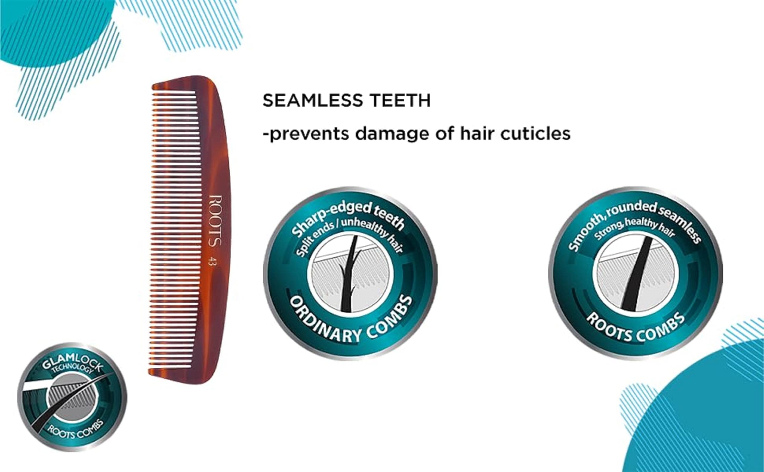 ROOTS Comb | Fine Teeth Pocket/Travel Comb | Smooth & Round Teeth prevent Hair & Scalp damage | For Women with Straight, Long, Silky, Wavy Hair | Wet & Dry use | Model No - 43