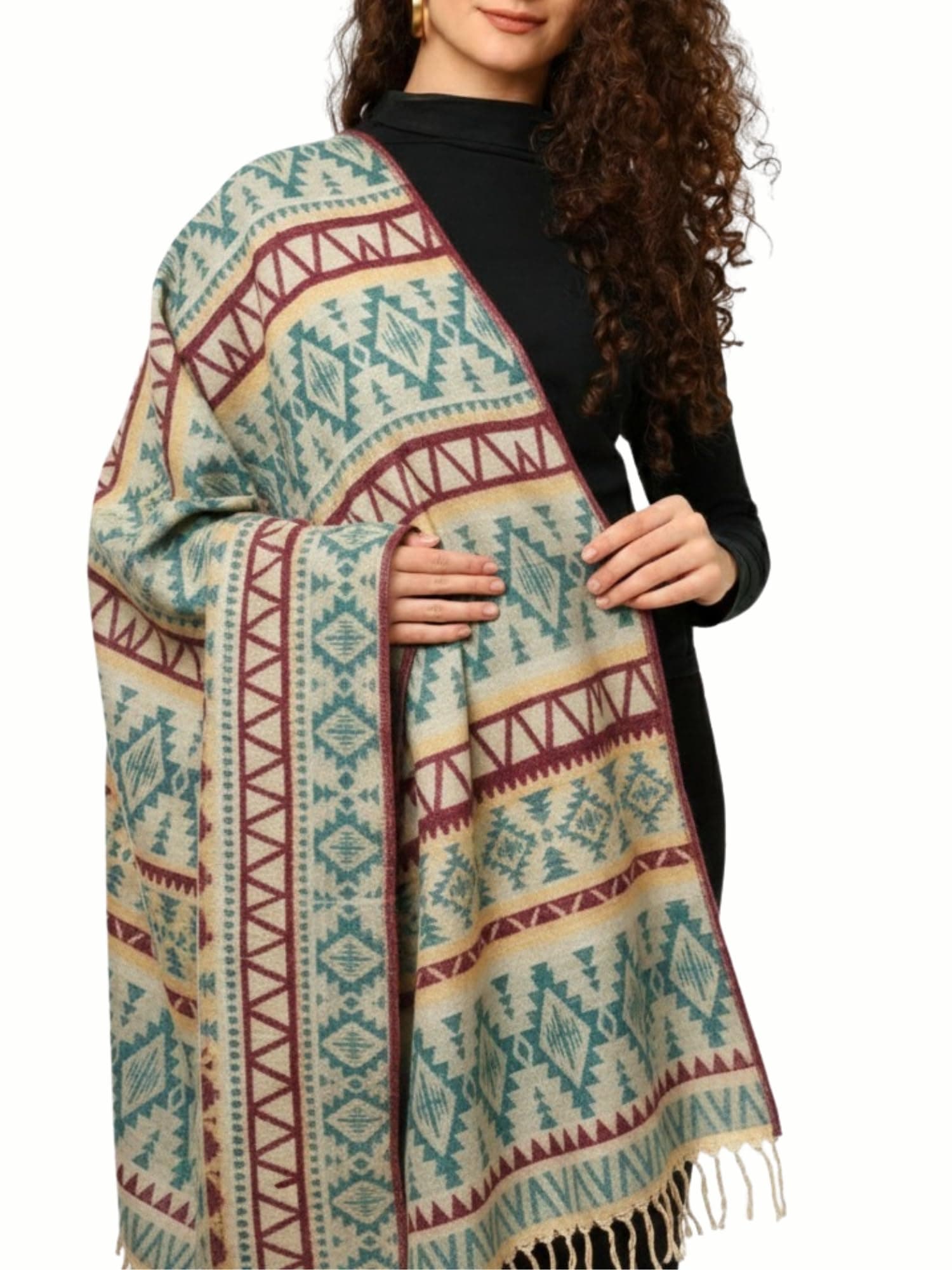 KE KANHA EXPORTS Women Winter Shawl|shawl for women winter|scarf for woman stylish|boho border print|lightweight warm silky soft|215x190cm
