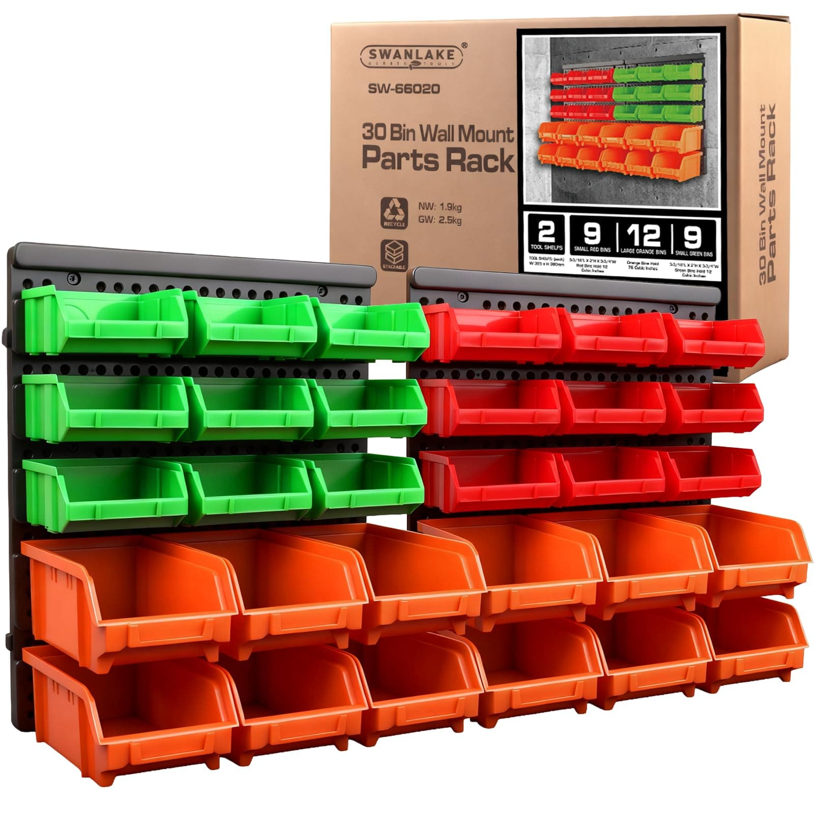 30-Bin Wall-Mounted Storage Bins, Heavy-Duty Garage Tool Organizer for Screws, Nuts, Bolts, Nails, Small Hardware Parts - Easy Installation and Customizable