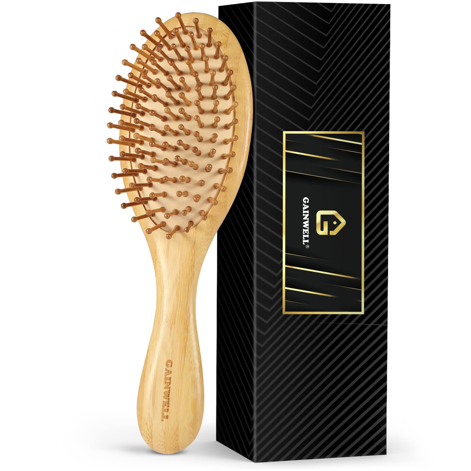 GAINWELL Bamboo Paddle Hair Brush - Bamboo Bristles Detangling Hairbrush for Massaging Scalp