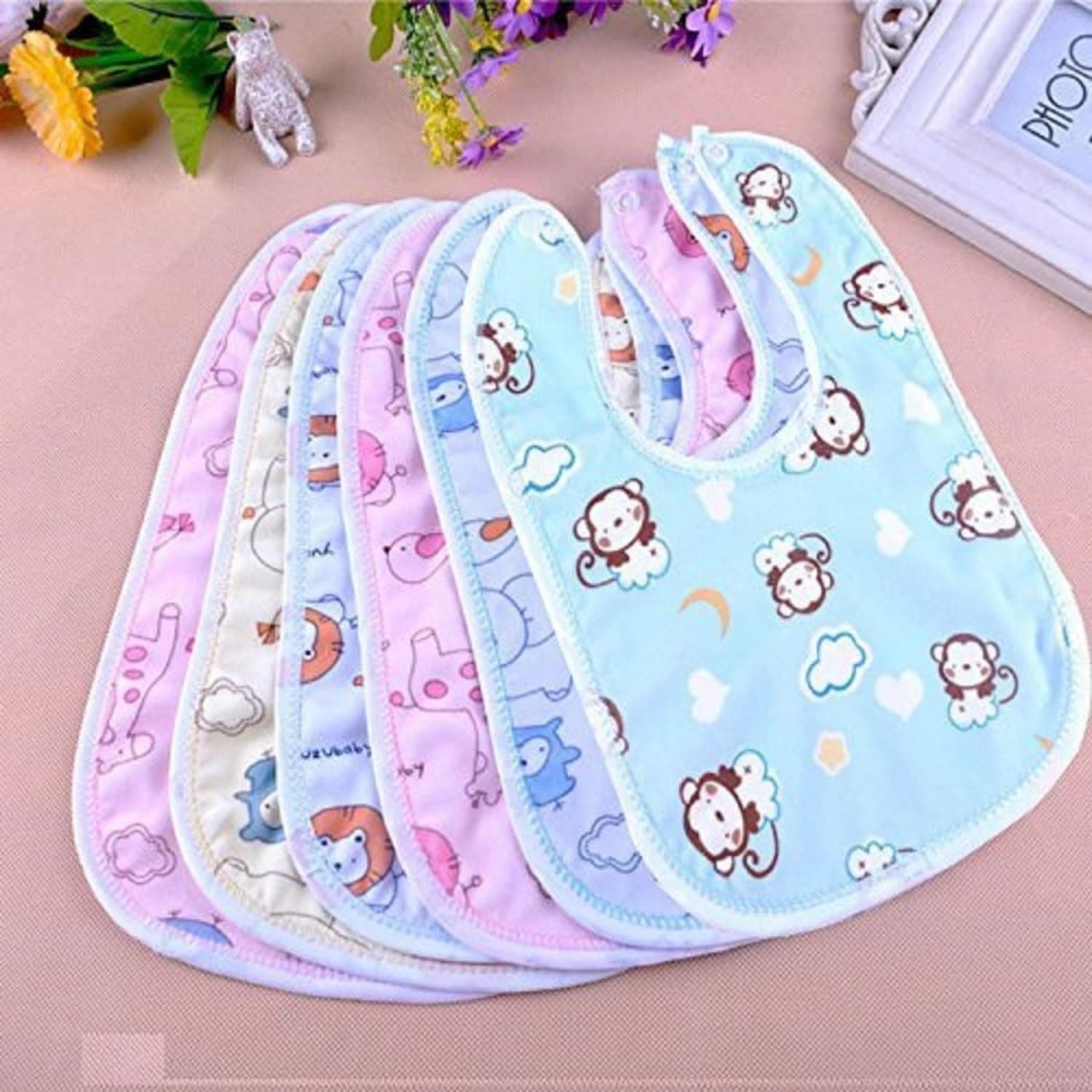 TULOO Waterproof Baby Bibs Spill-Resistant Apron Feeding Bibs for 6–34 Months, Soft & Absorbent Fast-Dry Cotton, Durable, Lightweight, Washable & Reusable Meal Time Bibs Set of 6 (Multi color)