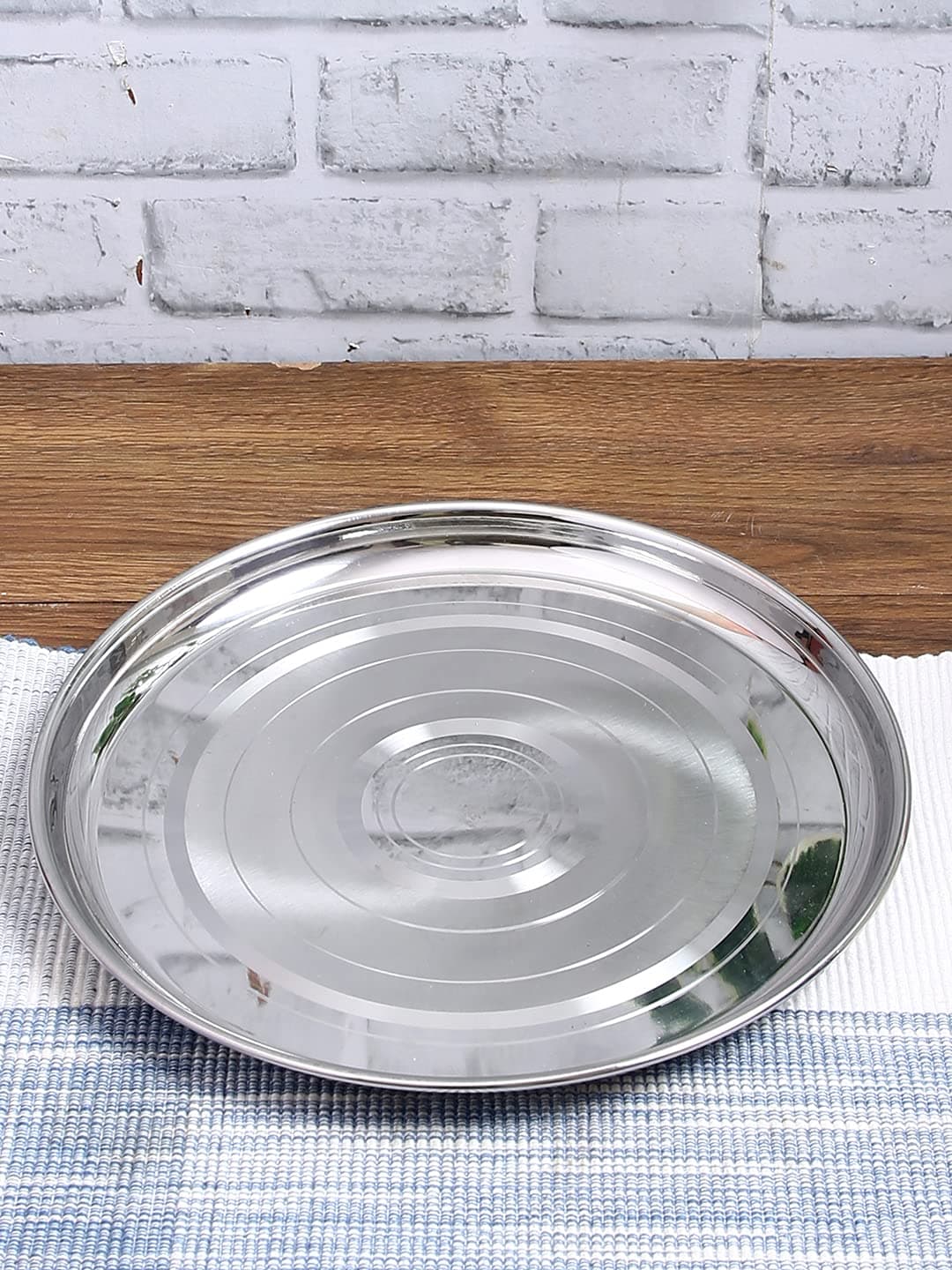 neelam Stainless Steel 15, 18 Gauge Diamond J.K Khumcha Thali, 32.5 cm, Set of 4, Perfect for Daily Use, Special Occasions, Durable Food Grade Material, Stylish Look, Ideal for Home & Restaurant