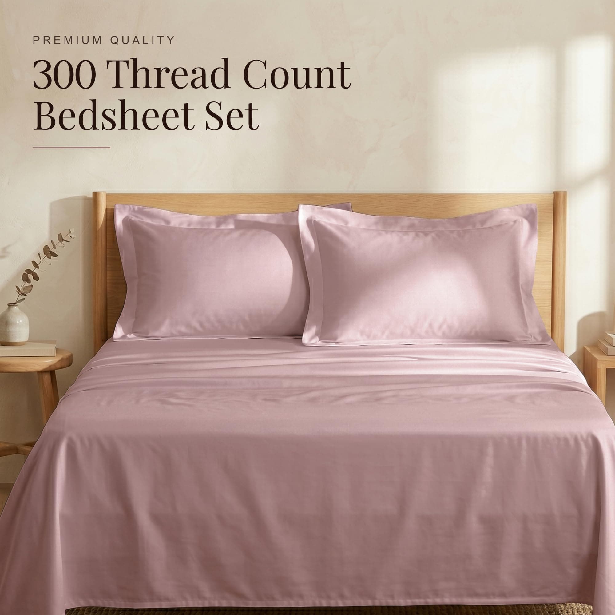 Huesland 300 TC Premium Cotton Sateen Weave Bedsheet with Pillow Cover