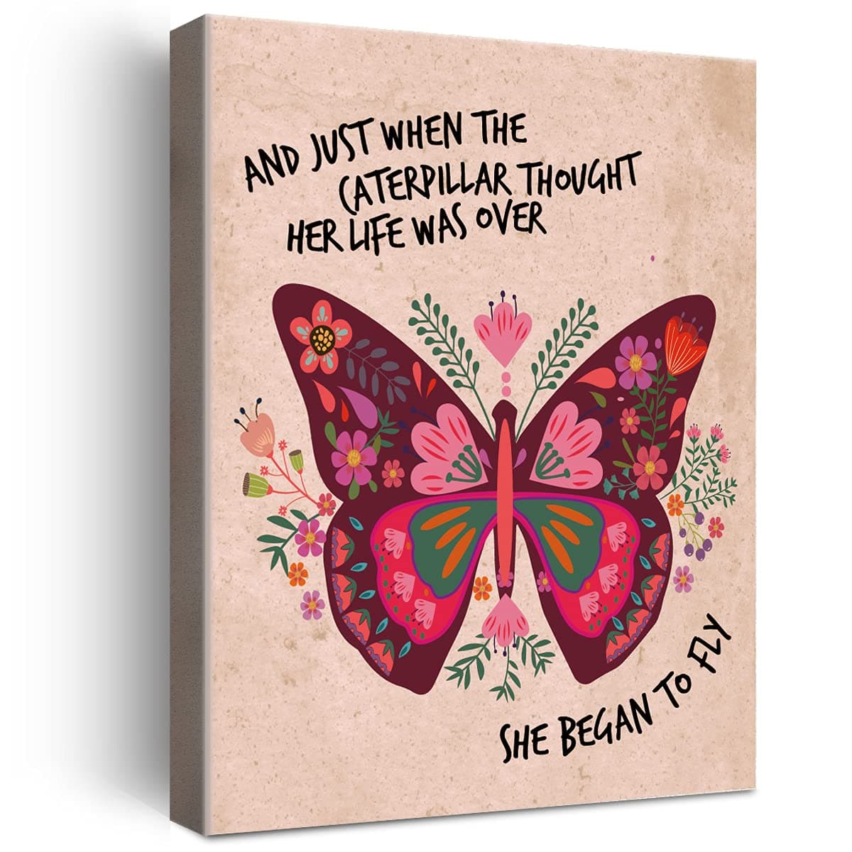 Butterfly Wall Art for Teen Girls Room Decor,Girl Inspirational Quote She Begen to Fly Wall Decor Canvas Poster Print for Butterfly Lovers Teens Girls Bedroom Decor