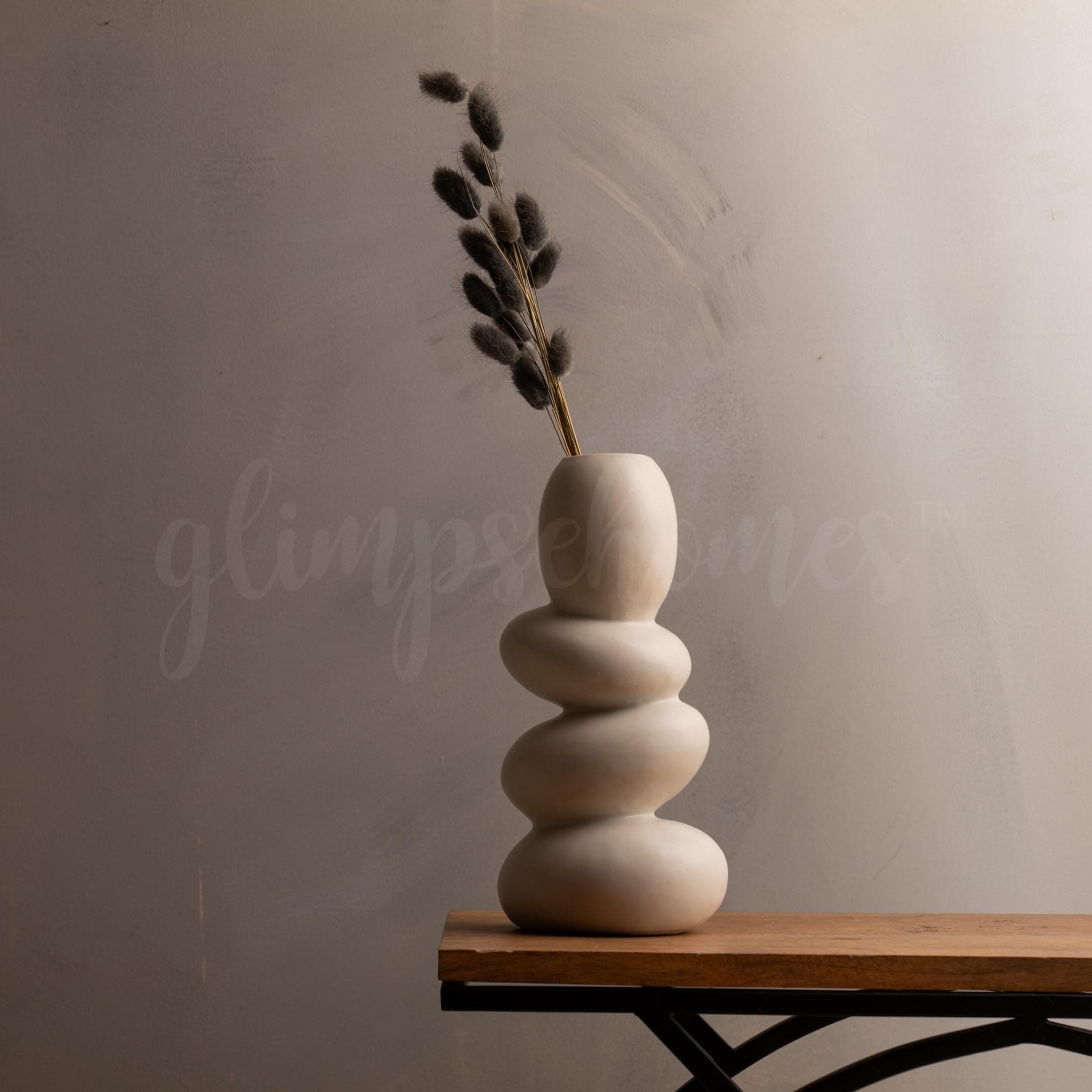 Glimpse Homes Pebble Vase | Ceramic Flower Vase | 11 inch | Semi-Matte Finish (Whitestone (Ivory, Off-White))