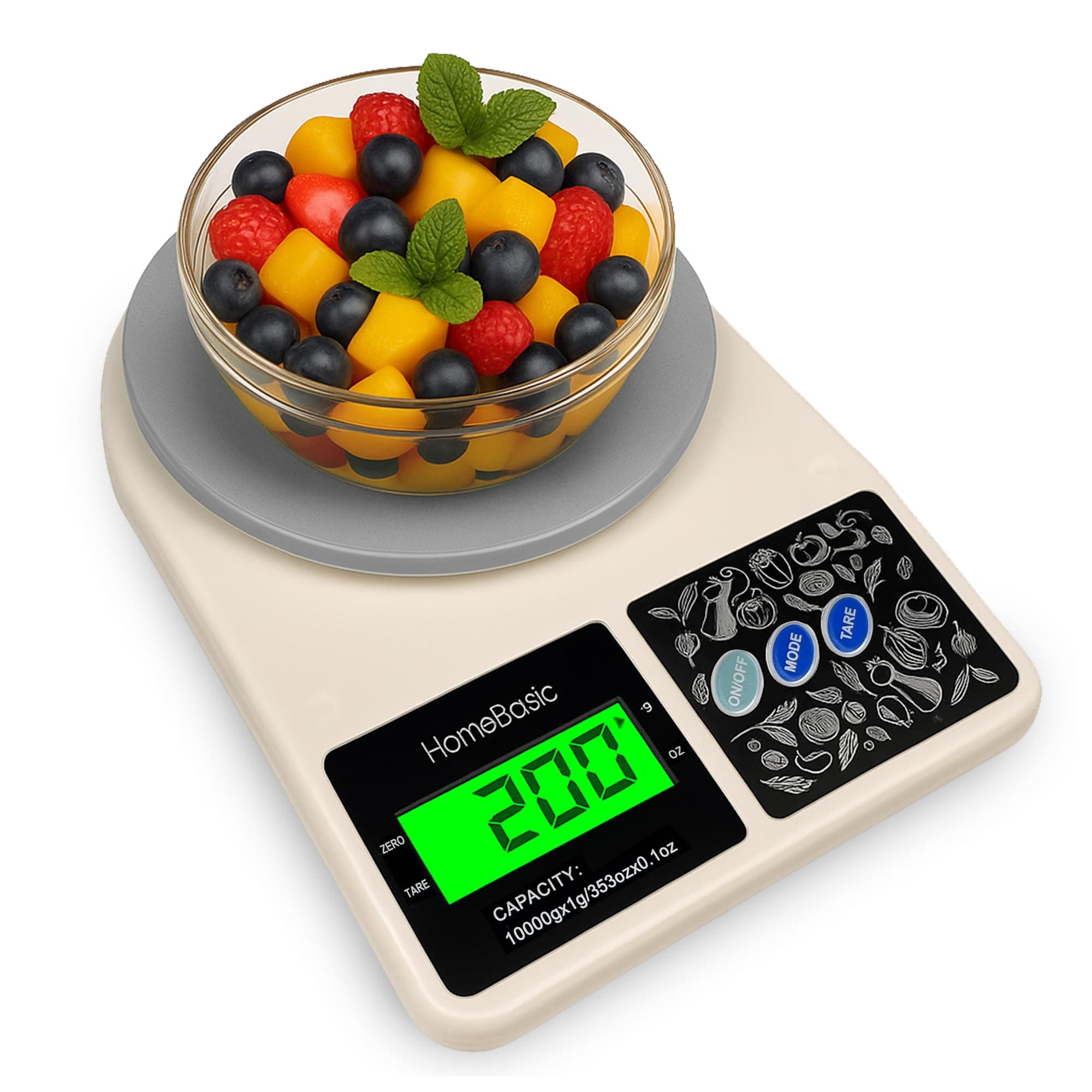 HomeBasic Digital Kitchen Weighing Scale 10kg |Food Weighing Machine, Weight Scale for Food, 1g Accuracy, Multi-Unit (g, oz), Tare Function, Waterproof Platform for Cooking, Baking & Diet (Beige+Grey)