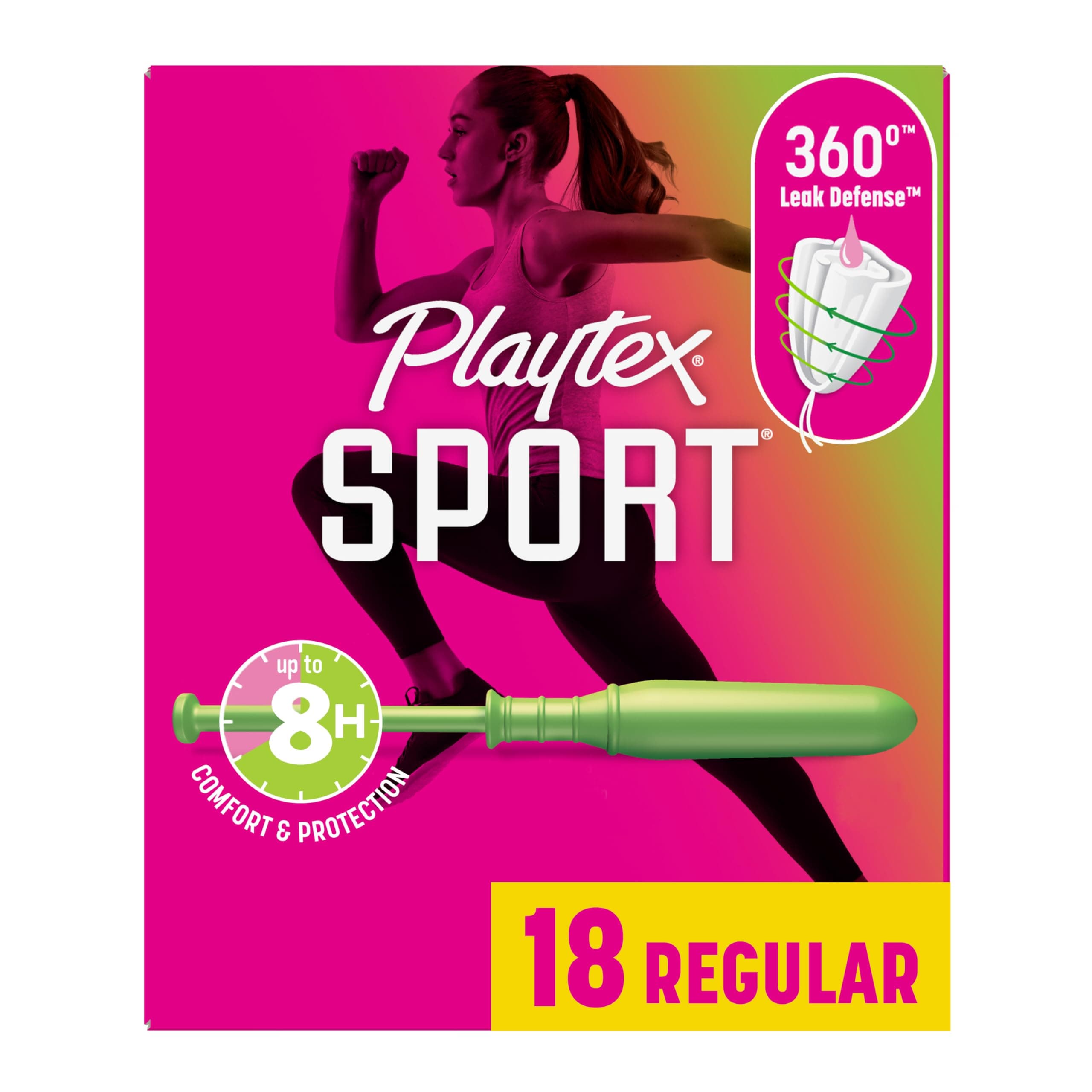 Playtex Sport Tampons, Unscented Regular Absorbency, 18 Count