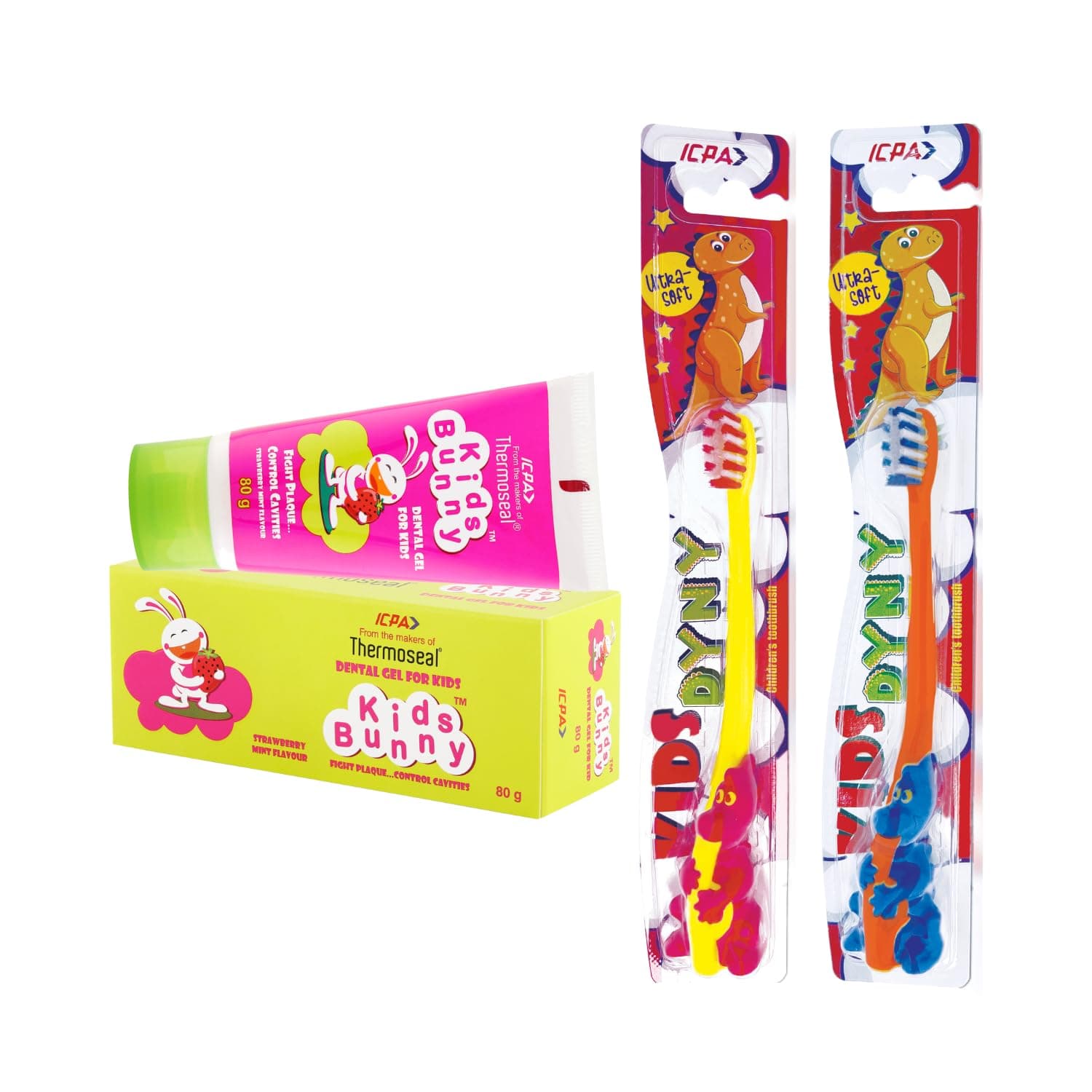 ICPA Kid's Dyny Toothbrush (Pack of 2) & Kid's Bunny Toothpaste 80 gm for Kids