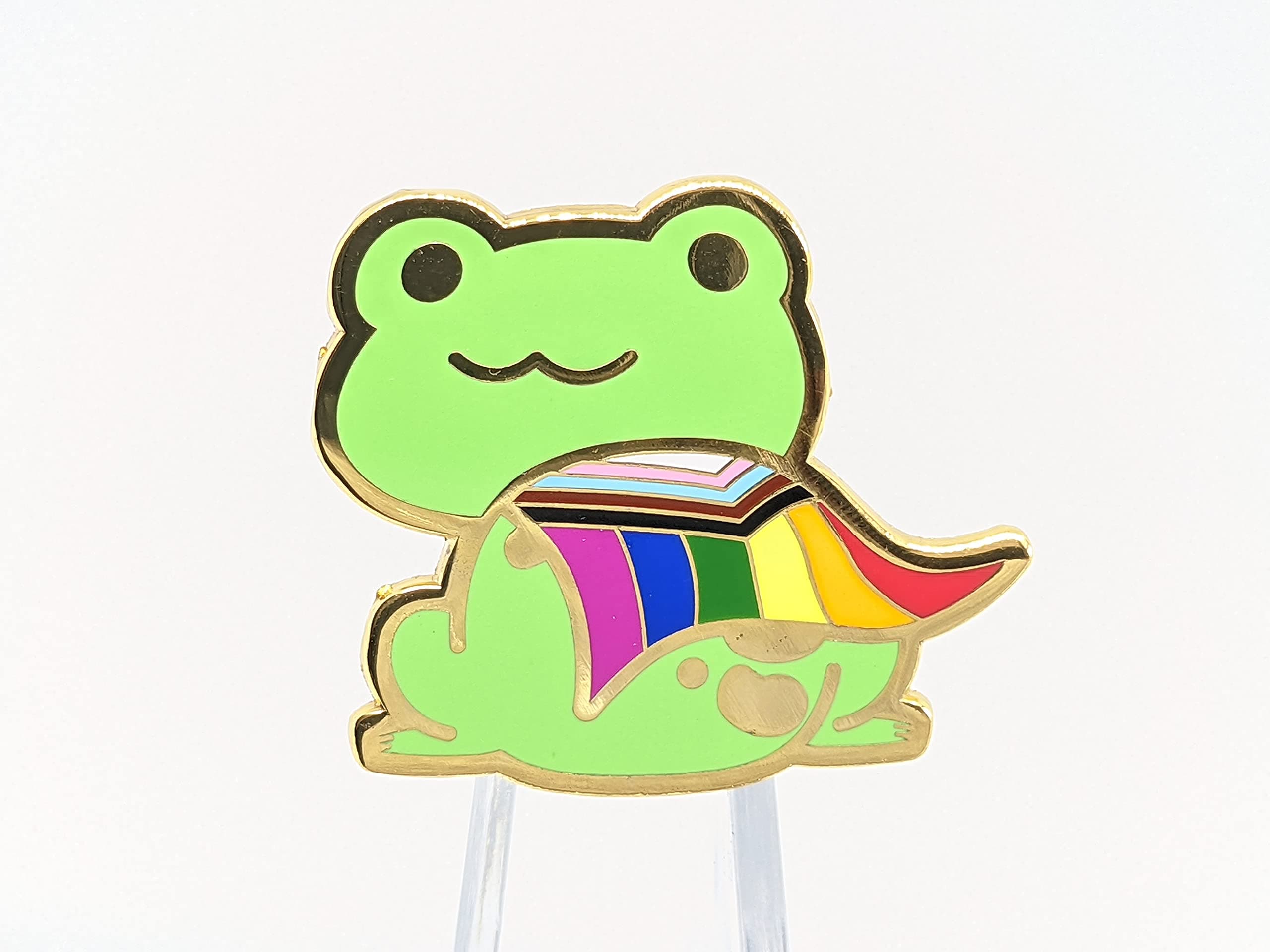 Progress Pride Frog Pin in Rainbow LGBT+ Flag Colors | Chibi Gay Frog Hard Enamel Pin, enamel