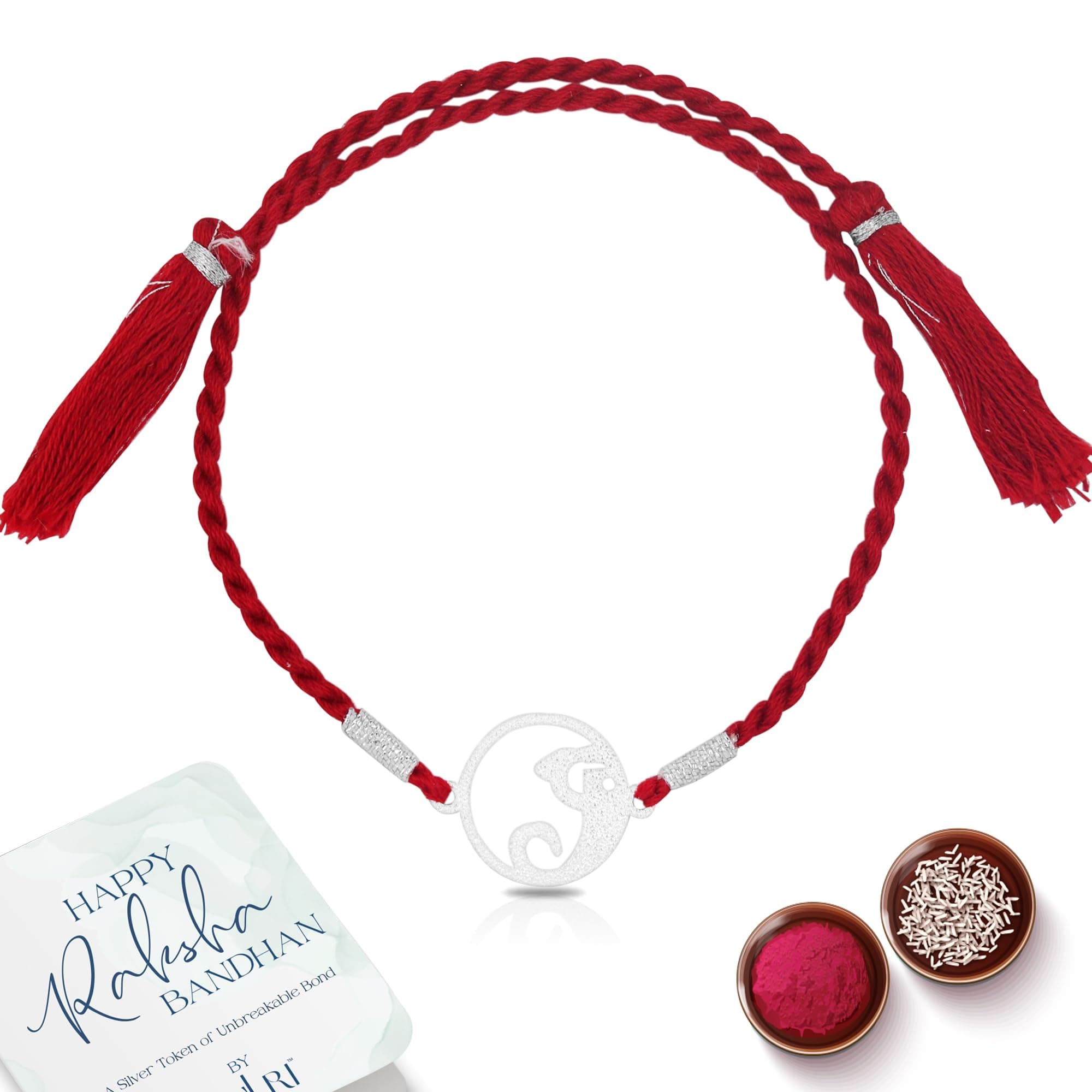 Laxmi Jewellers Boy's Pure 925 Silver Rakhi For Rakshabandhan | Stylish Silver Divine Ganesh Shape Rakhi For Brother With Roli (Kumkum) Chawal (Shape 2)