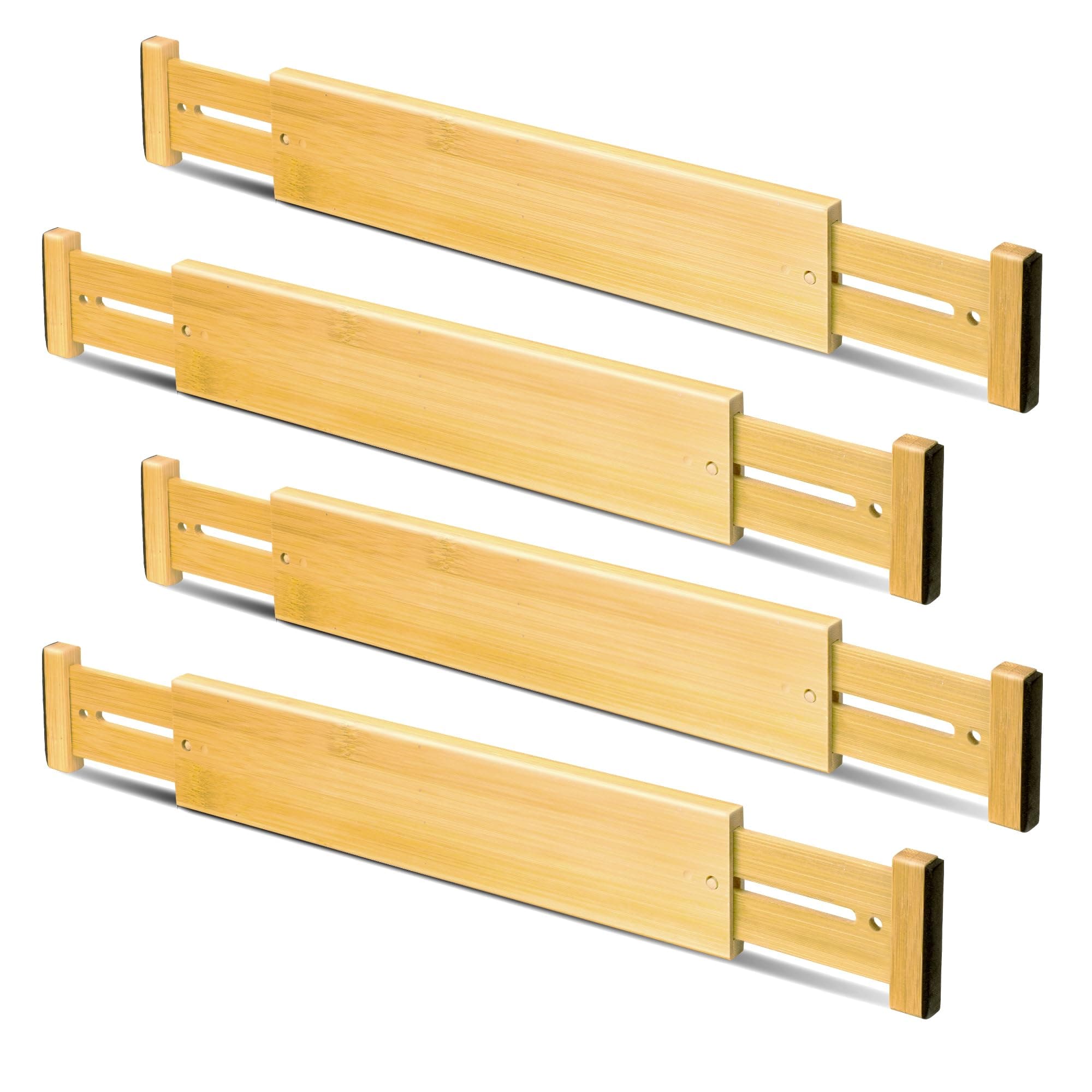 romise Adjustable Bamboo Drawer Dividers 12" - 17", 4 Pack Expandable Kitchen Drawer Organizer Separators for Kitchen Utensils Bathroom Bedroom Dressers Clothes Organization