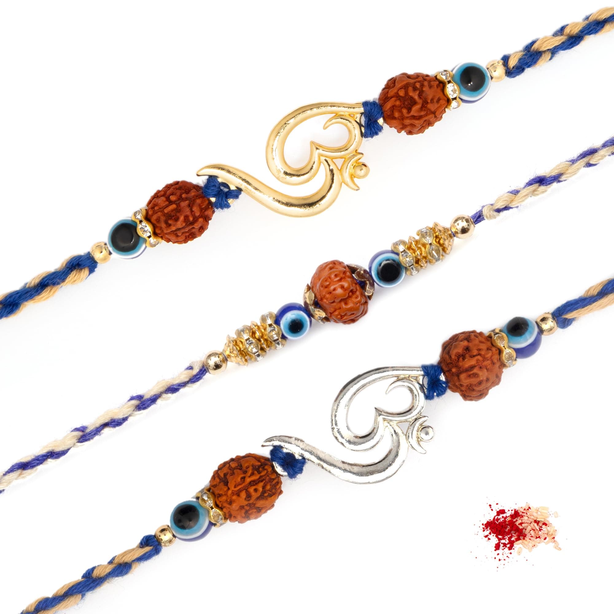 To The Nines Men Rakhi For Brother - Pack Of 3 Rakhi With Tilak Material & Greeting Card