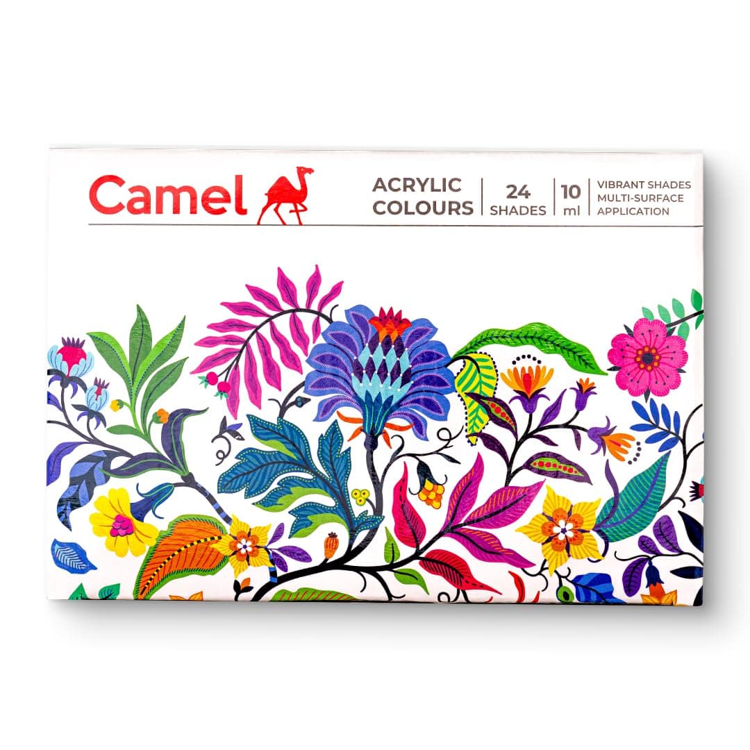 Camel Acrylic Ultra Colour – 24 Rich Shades (10ml each) | Multi-Surface DIY Paints | Vibrant & Permanent Colors | Suitable on Canvas, Wood, Fabric, Paper and Ceramics