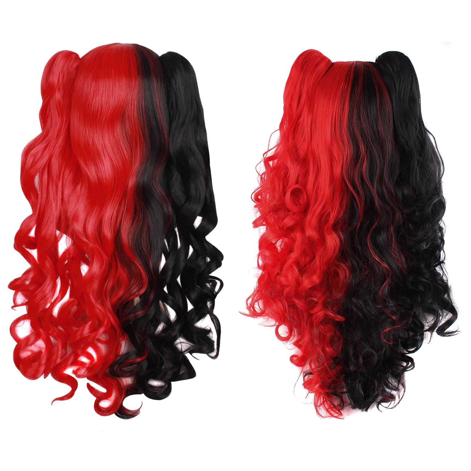 Black/Red : MapofBeauty Multi-color Lolita Long Curly Clip on Ponytails Cosplay Wig (Black/Red)