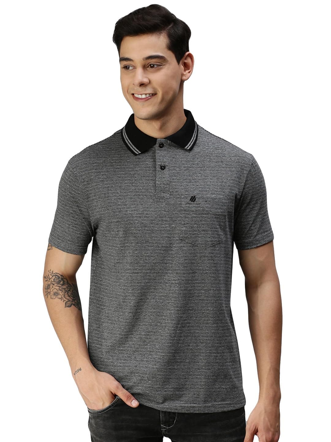 ONN Men's Black Half Sleeves Polo Collar T-Shirt with Pocket (Size : Large)