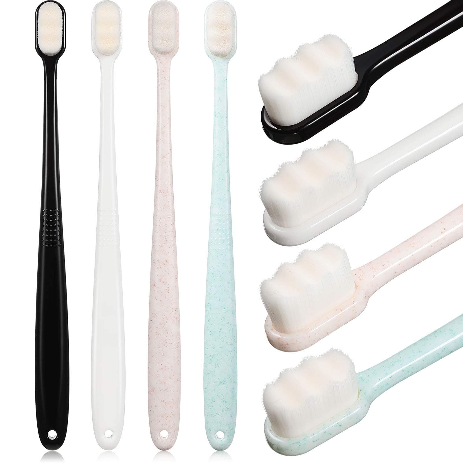 Boao 4 Pieces Soft Micro-Nano Manual Toothbrush Extra Soft Bristles Toothbrush With 20,000 Bristles For Fragile Gums Adult Kid Children(Black,White,Green,Beige)