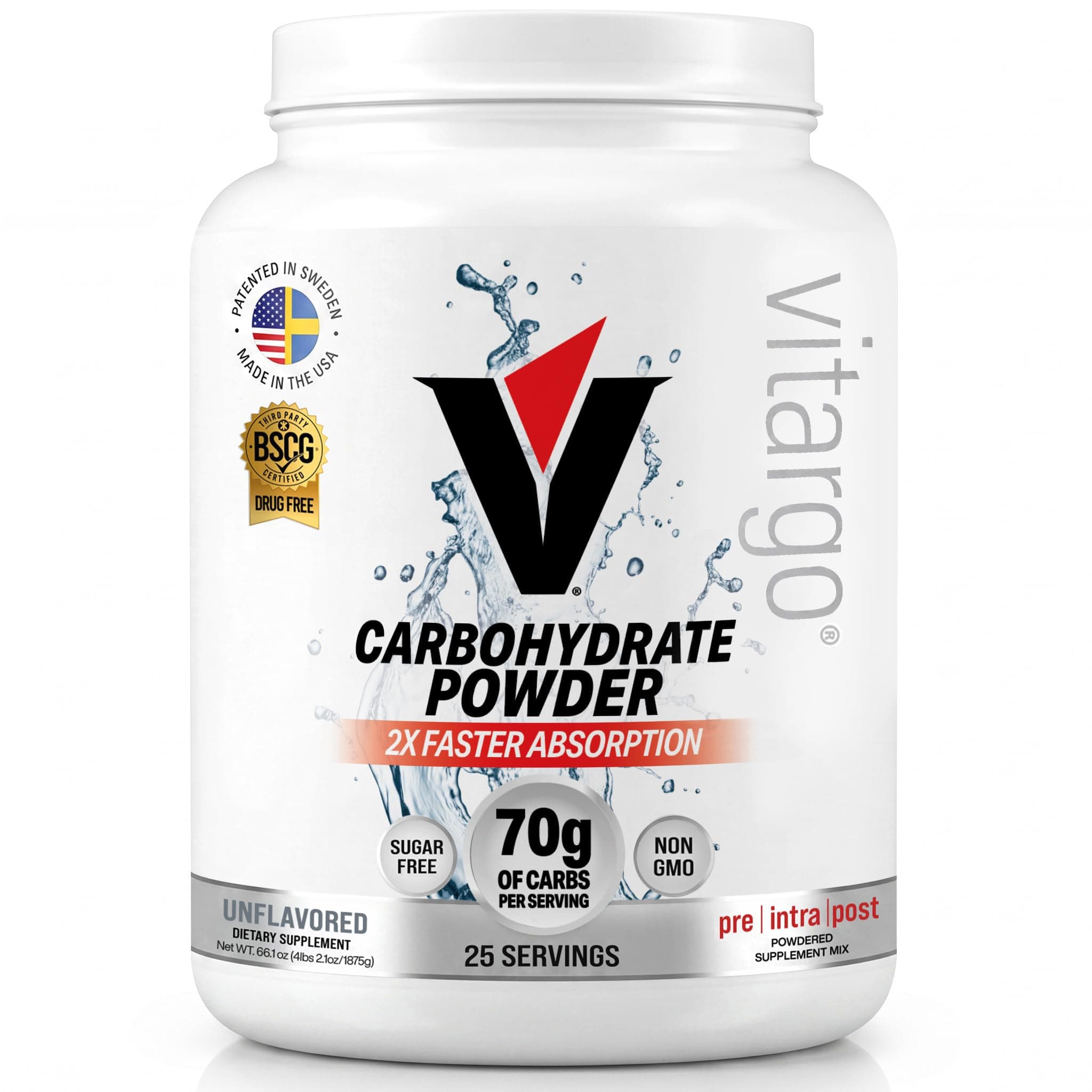 Vitargo - Premier Carbohydrate Fuel for Athletic Performance, Before - During - After Workout, Vegan and Gluten Free (Plain, 50 Scoops)