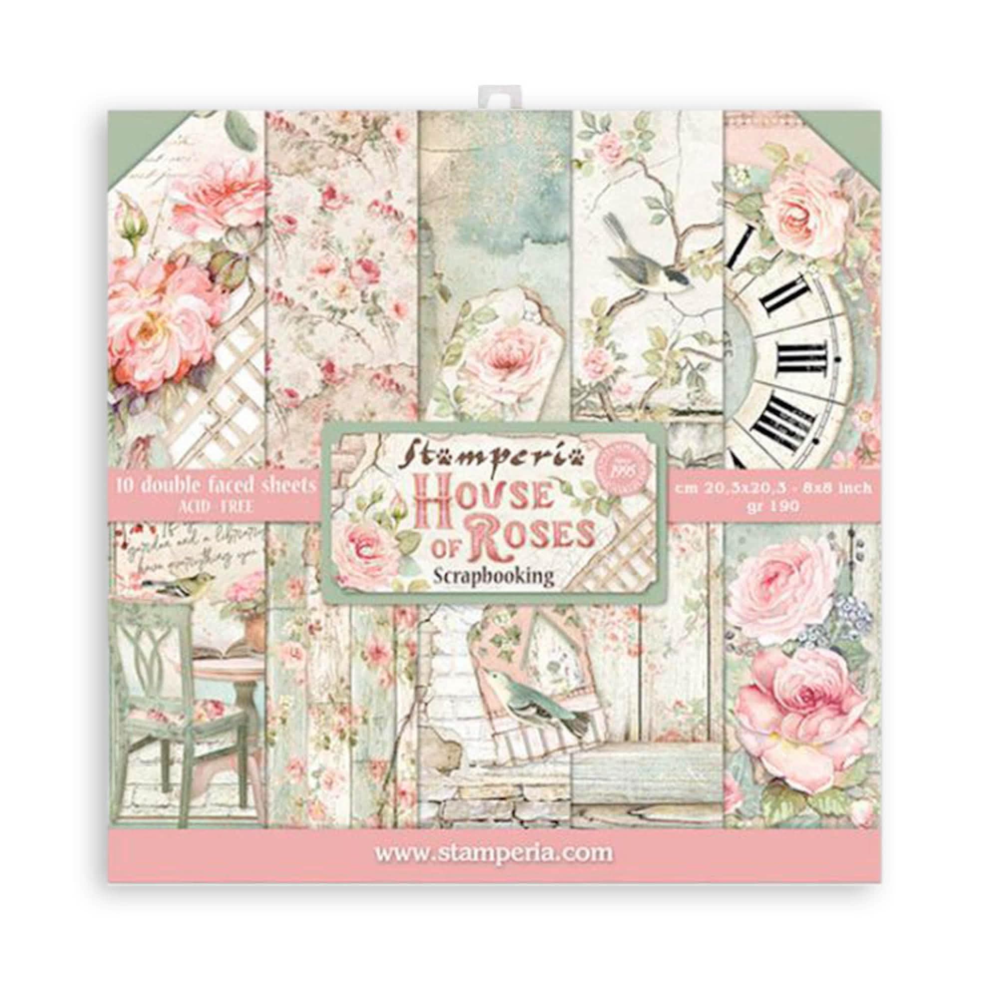 STAMPERIA INTERNATIONAL, KFT SBBS08 Paper PAD 8X8 10PK House Rose, 20.3 x 20.3 (8" x 8"), Multicoloured