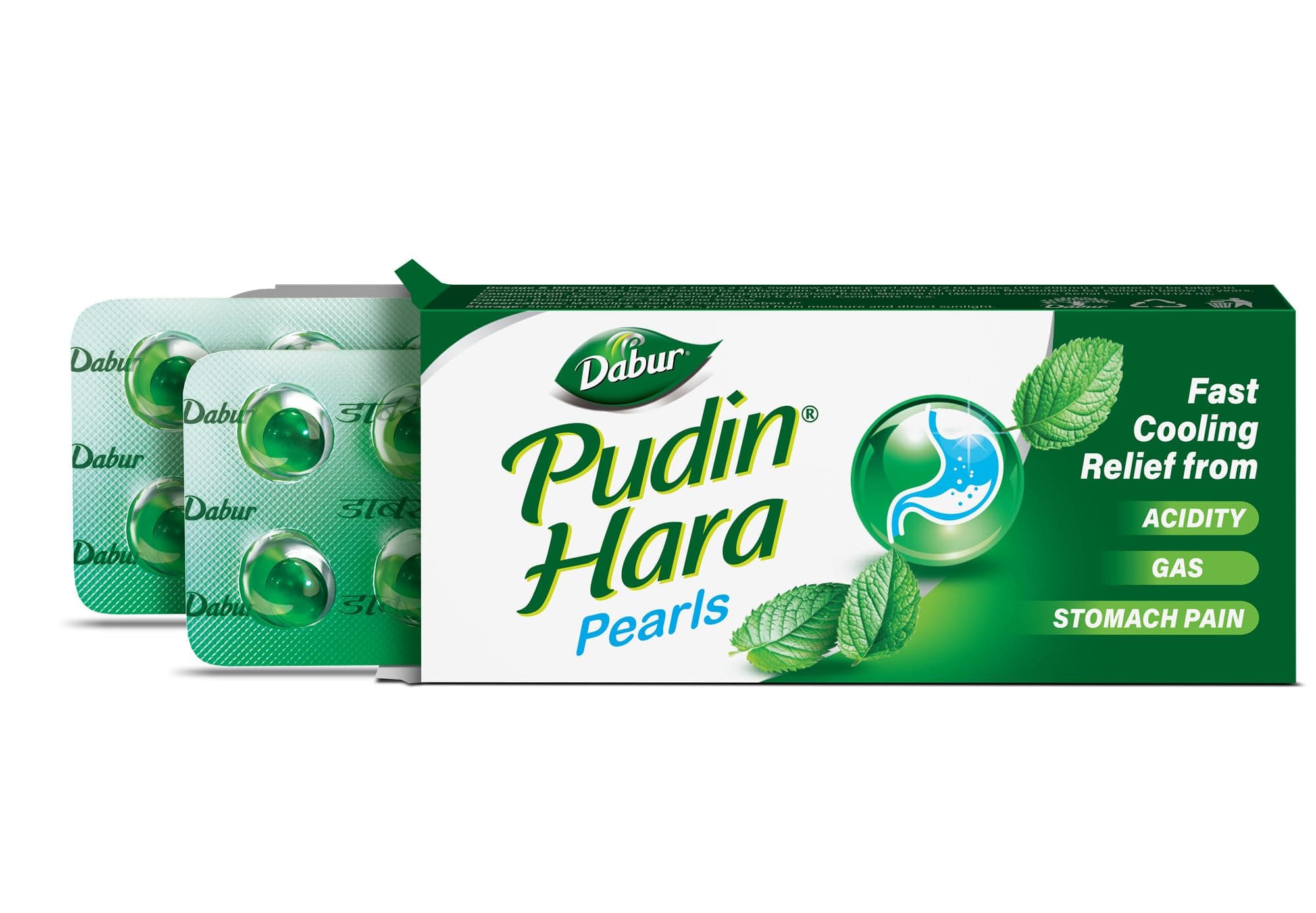 Dabur Pudin Hara Pearls - 10 Pearls x 2 Strips | Ayurvedic Remedy for Gas, Indigestion & Stomach Ache | Fast Cooling Relief | 100% Natural & Safe Digestive Capsules