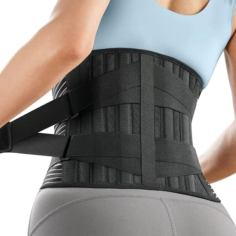 kossto Lumber Sacral Belt for Lower Back Pain Relief – Adjustable LS Belt with 4 Aluminum Support Plates – Compression Back Brace for Men & Women – Ergonomic Lower Spine Support | Universal (BLACK)
