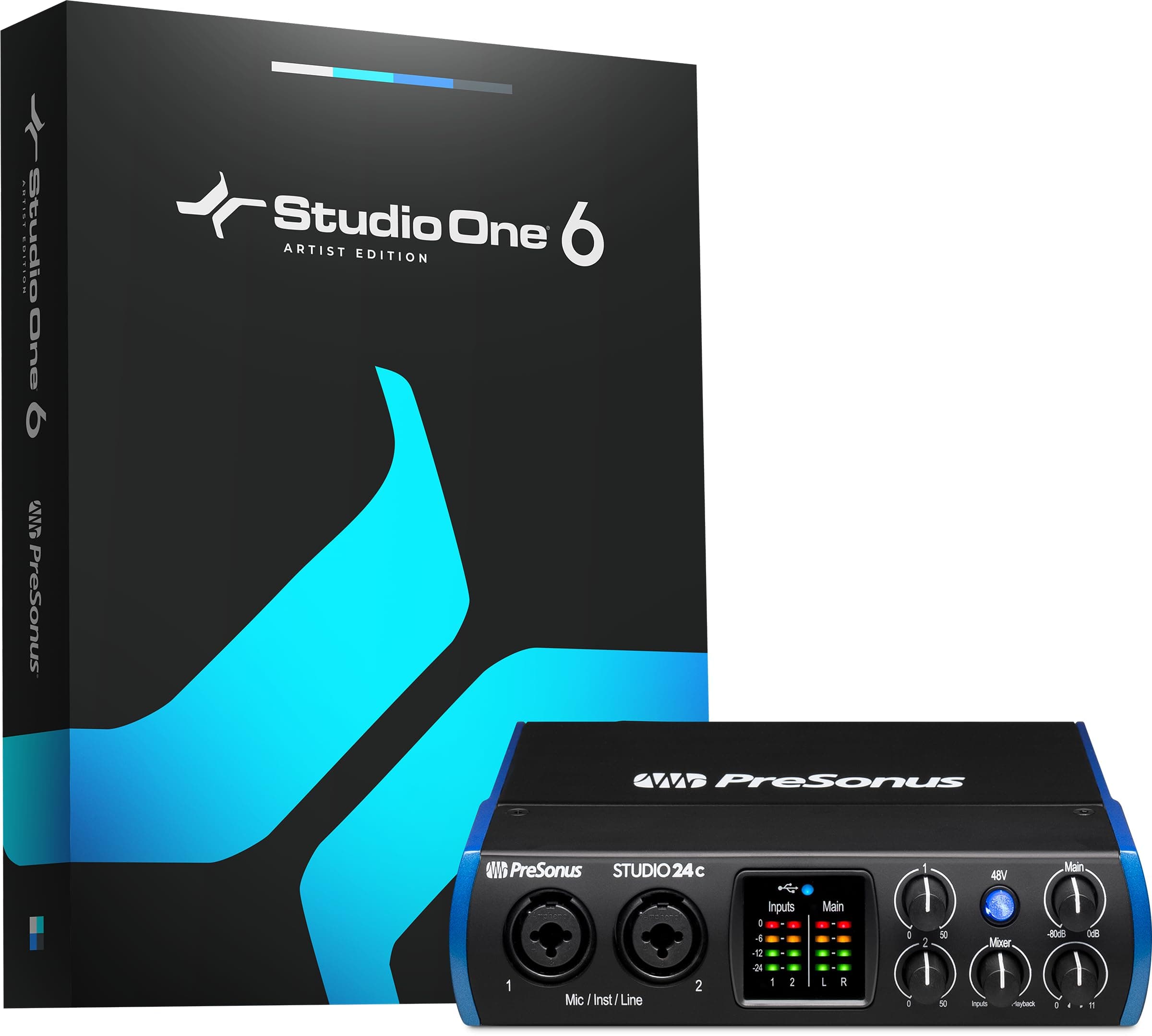 PreSonus Studio 24c 2x2, 192 kHz, USB-C Audio Interface, 2 Mic Pres-2 Line Outputs