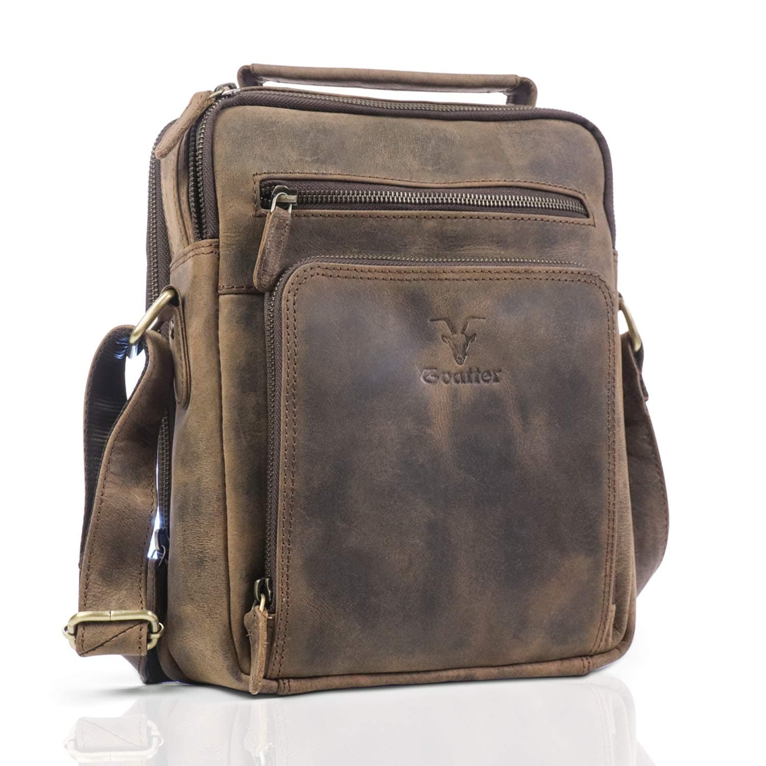 Goatter Men's Hunter Leather 11.5" Inch Messenger Bags,