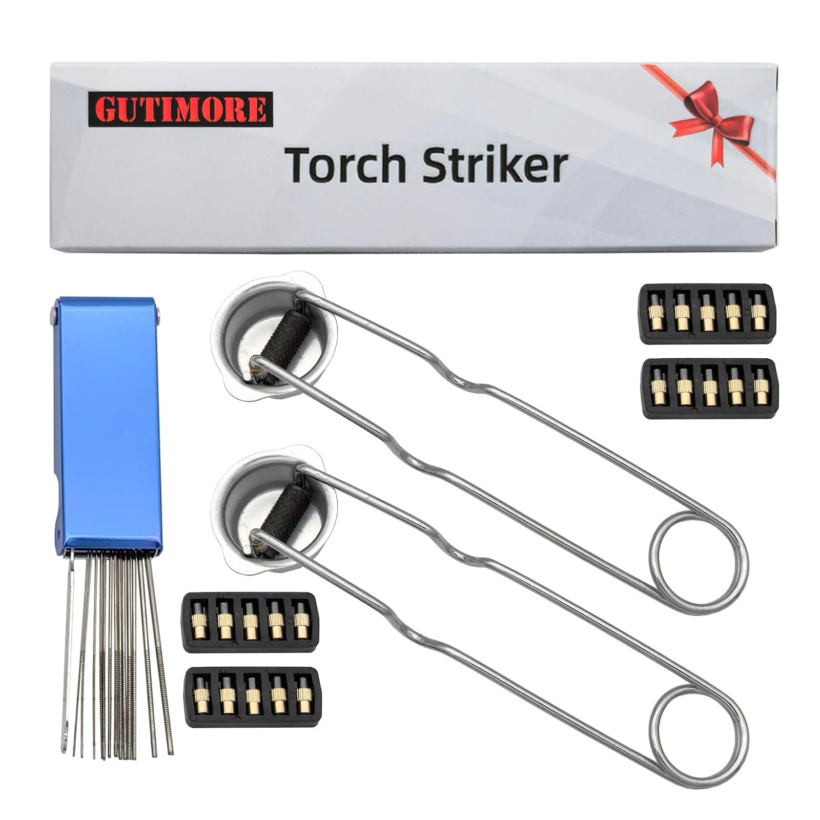 GUTIMORE Single Flint Spark Lighter Flint Striker 2PC with 20 Extra Flint Replacements, for Welding, brazing and Soldering