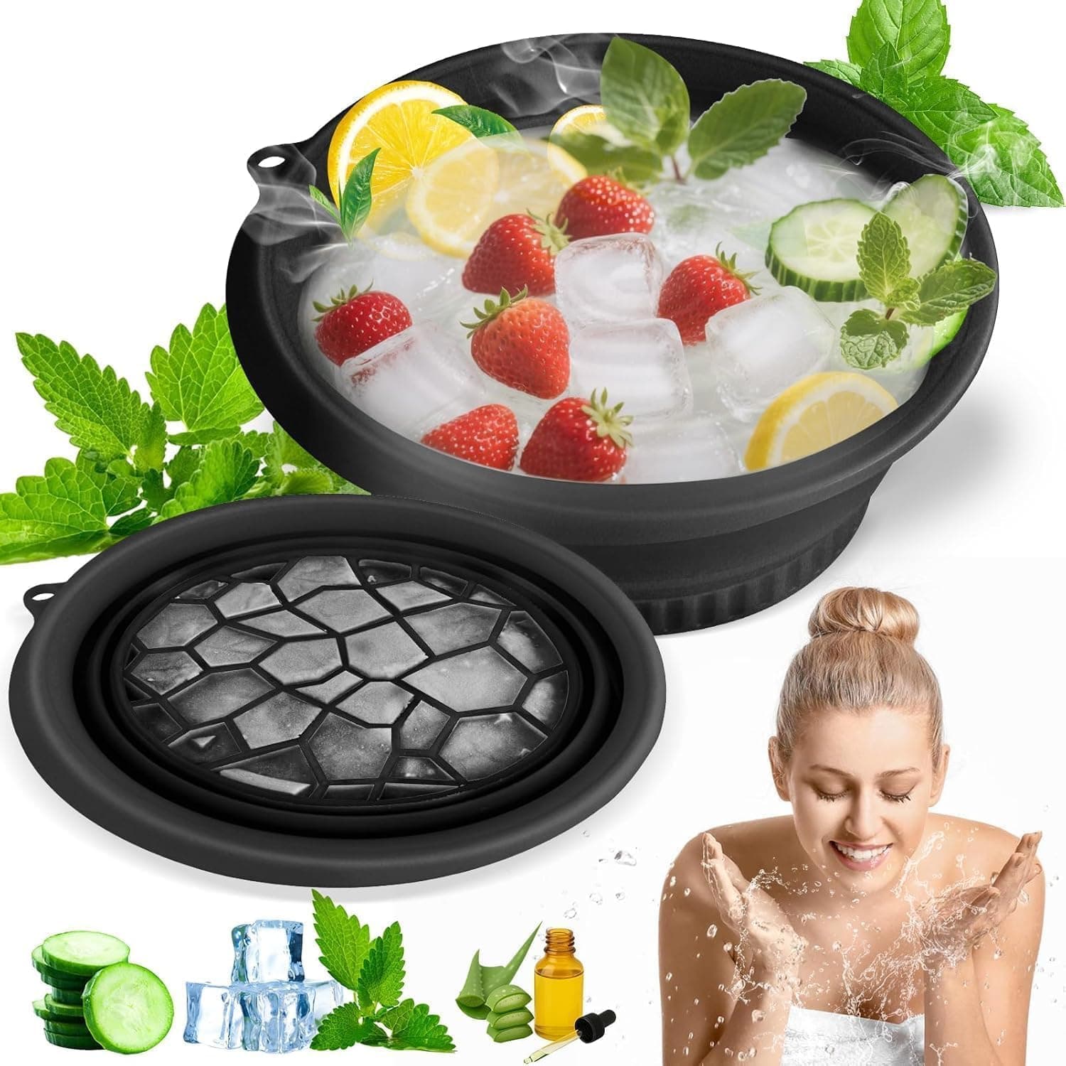 TTOPLINE Face Ice Bath Bowl – Collapsible Silicone Facial Ice Bowl with Built-in Ice Tray for Cold Plunge – Portable Skincare Tool for Skin Tightening, Puffiness Relief,Cooling Facial Massage Home Use