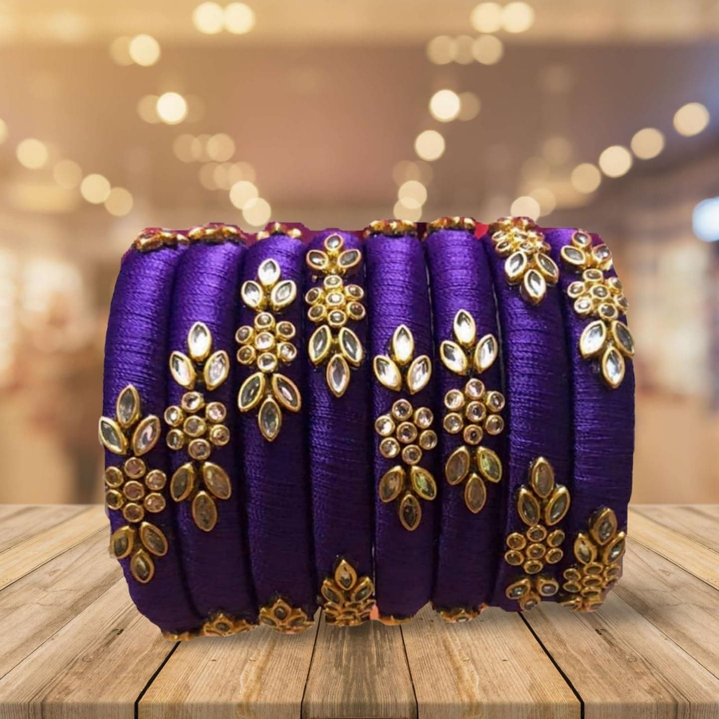 IJYA Sihan Handicrafts Kundan Work Silk Thread Bangle Kada For Women Girls 8 PC Set Wedding & Festive Occasion (Multicolor) (PUR, 2.6)