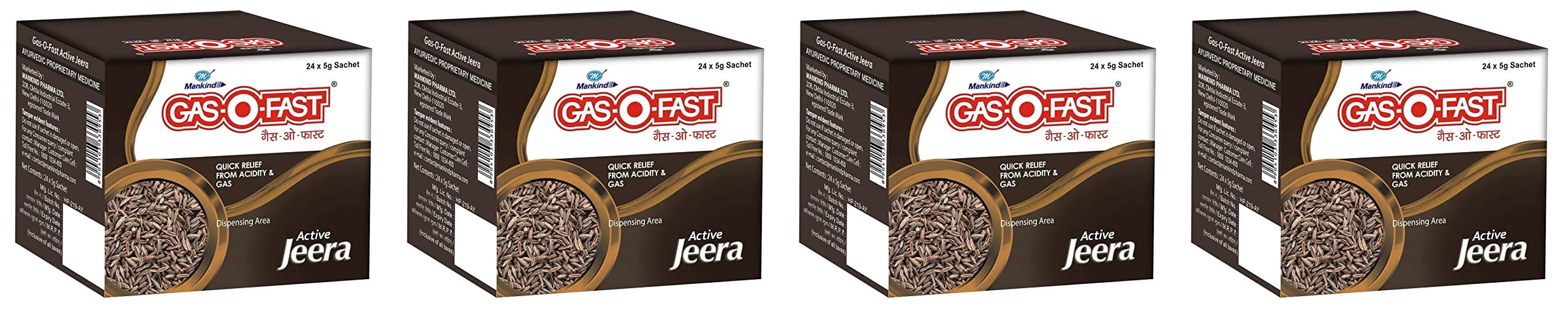 Mankind Gas-O-Fast For Relieving Acidity, Active Jeera- 24x 5gSachet x Pack of 4