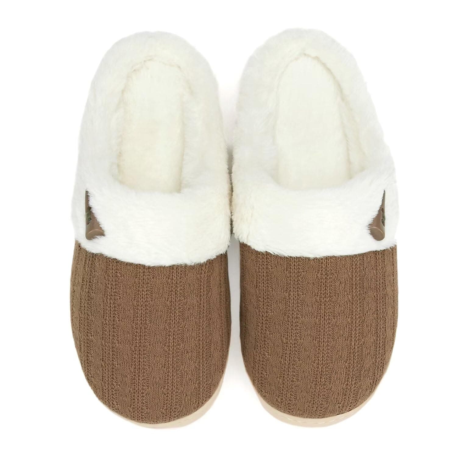 NineCiFun Women's Slip on Fuzzy House Slippers Memory Foam Slippers Scuff Outdoor Indoor Warm Plush Bedroom Shoes with Faux Fur Lining, Brown, 13-14
