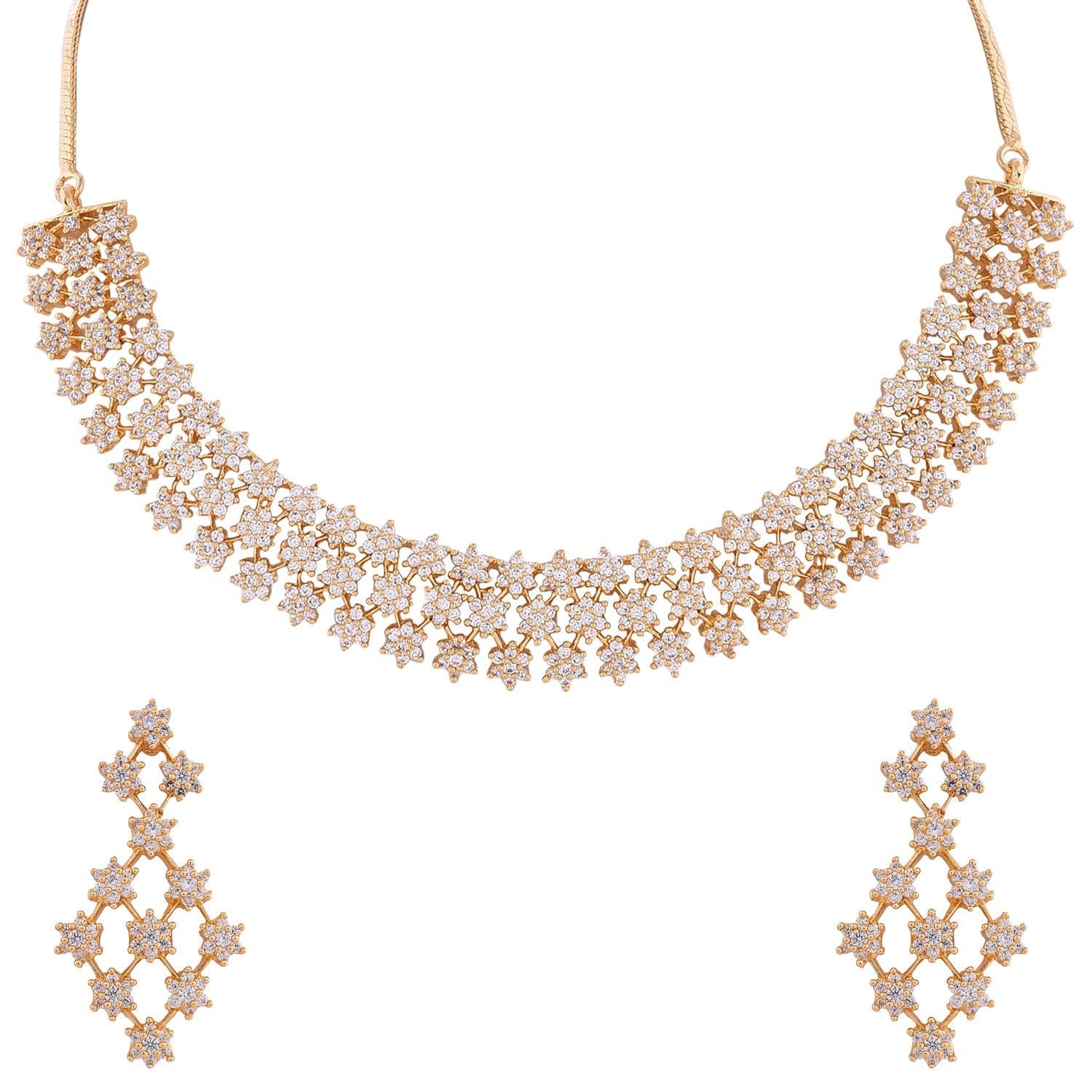 Ratnavali Jewels American Diamond White Necklace Pendant Set with Earrings for Women