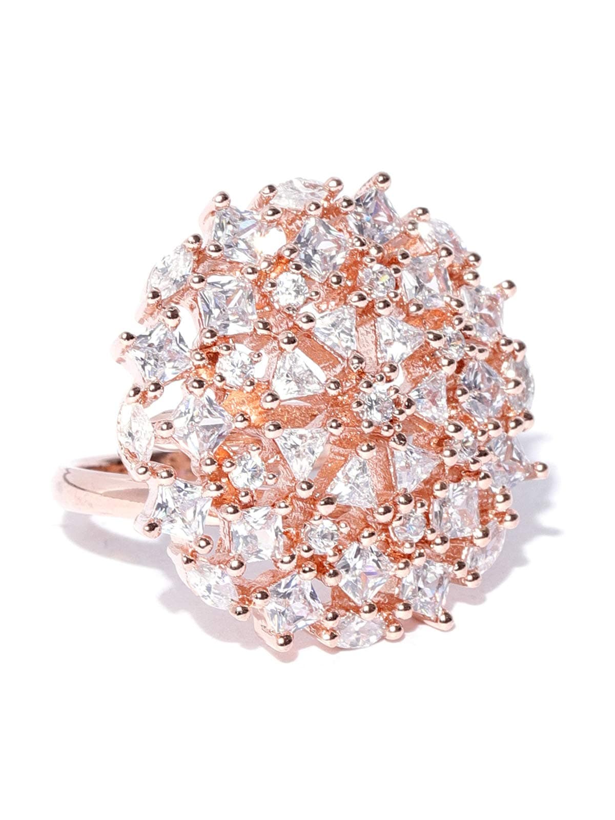 ZAVERI PEARLS Sparkling Cubic Zirconia Rose Gold Adjustable Finger Ring For Women-ZPFK8384