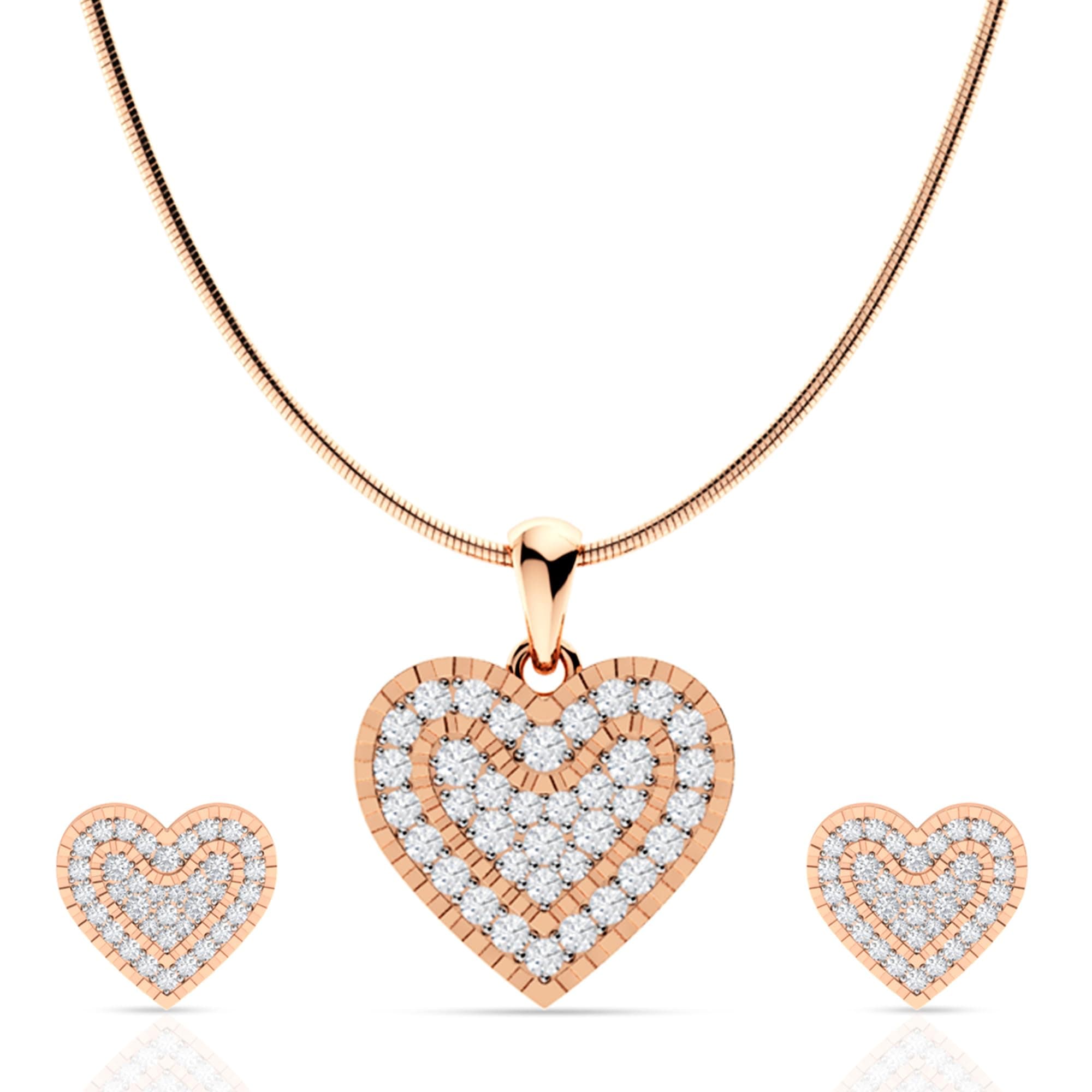 925 Sterling Silver Rose Gold Plated Pendant Set for Women | Heart Design Necklace with Matching Earrings | Fashion Jewellery Gift for Girls, Wife, Girlfriend, Anniversary, Birthday