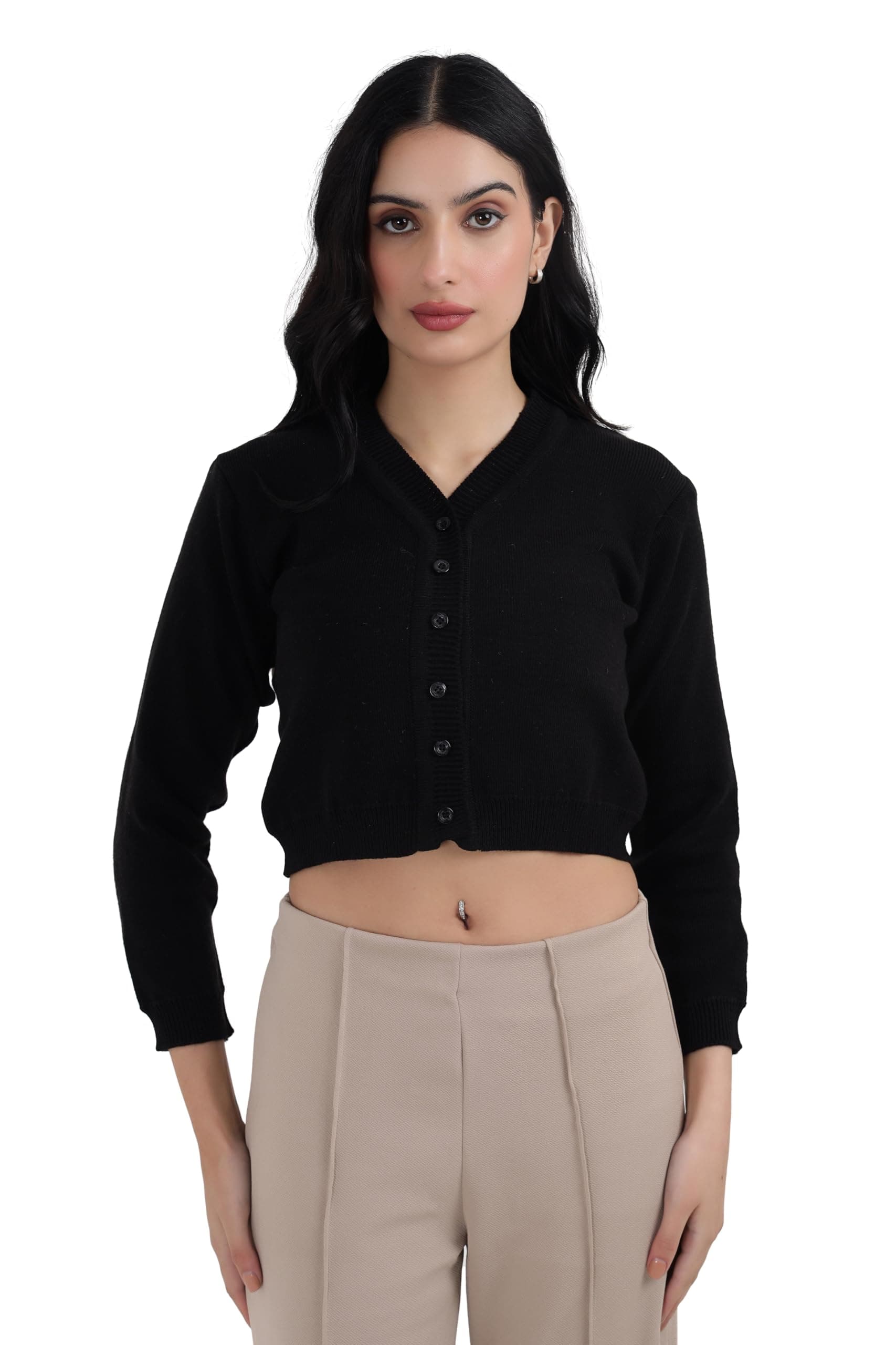 FEMULA Women Woolen Full Sleeves Blouse For Winterwear (Ready To Wear, Black Colour, Size 38)