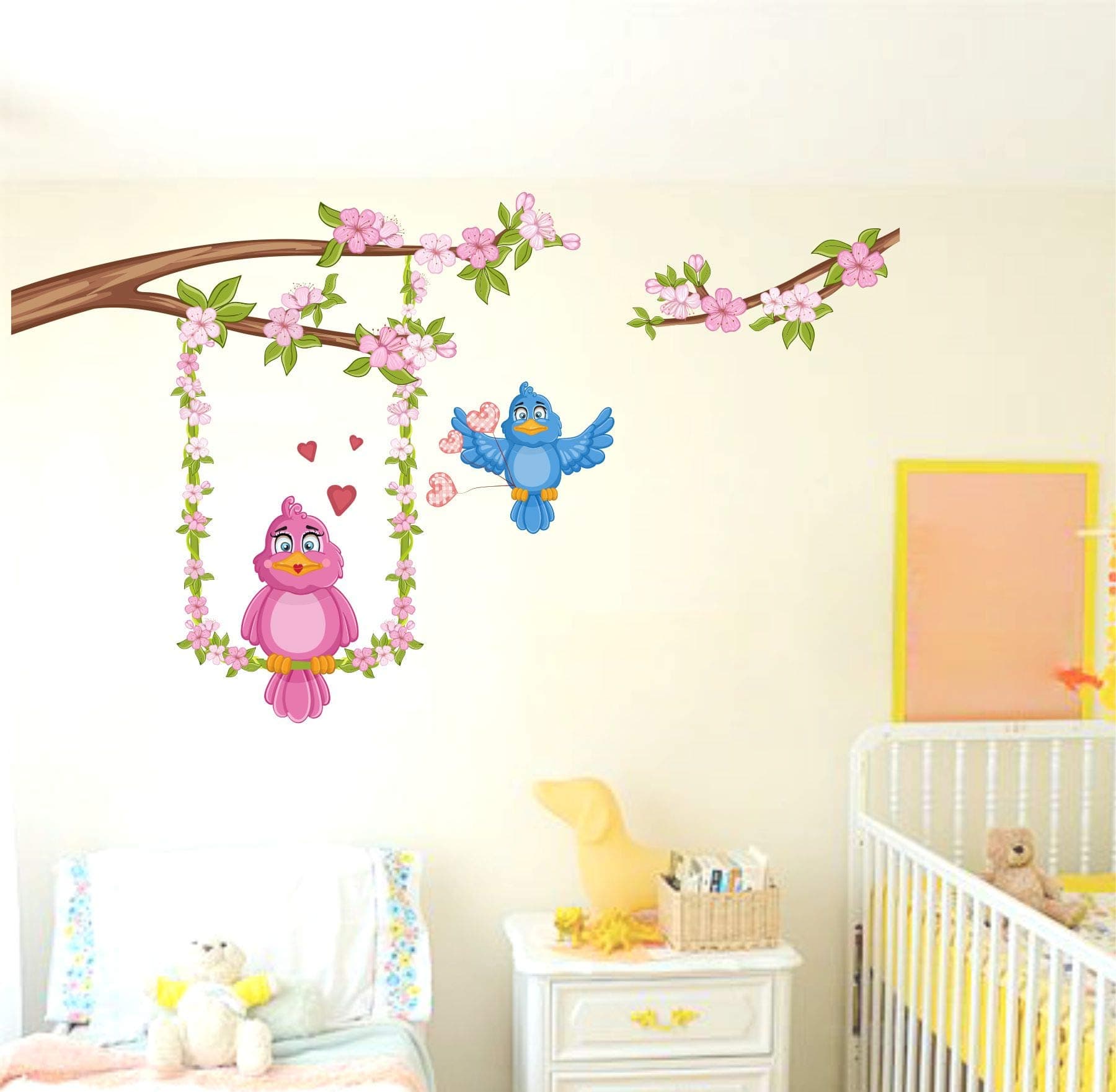 Sticker Yard Vinyl Birds People Wall Sticker, 41.73 x 0.39 x 24.8 Inches, Multicolour-Self-Adhesive